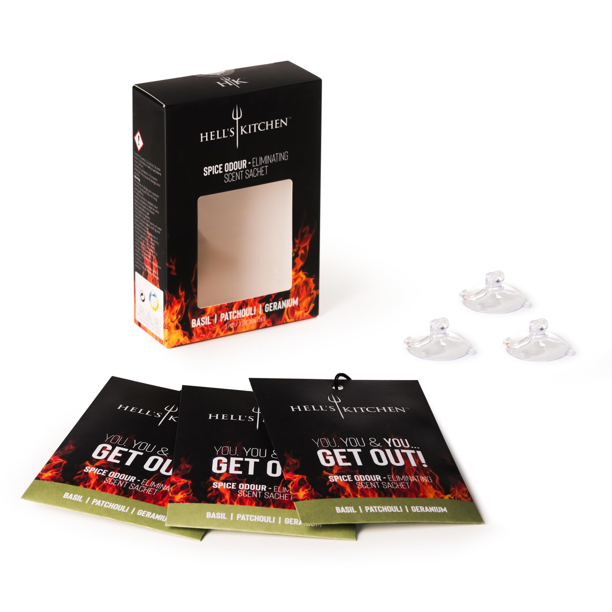 Hell’s Kitchen Scented Sachets – 6 Pack Odour Eliminating Fragrance Sachets, 3 Sachets per Box – Home, Kitchen & Wardrobe Freshener (Basil, Patchouli & Geranium)