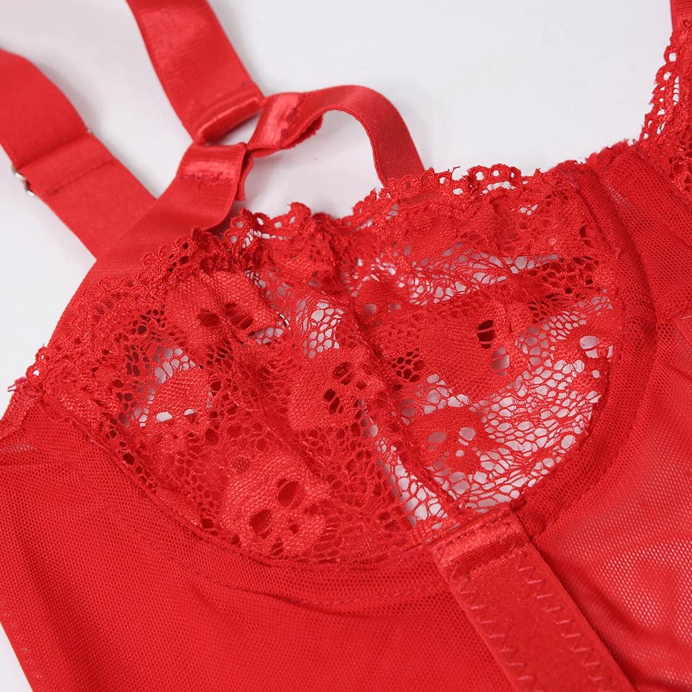 Czerwone body damskie Bodycon koronkowe drążą fiszbiny bielizna body bez rękawów (kolor: A, rozmiar: kod S)