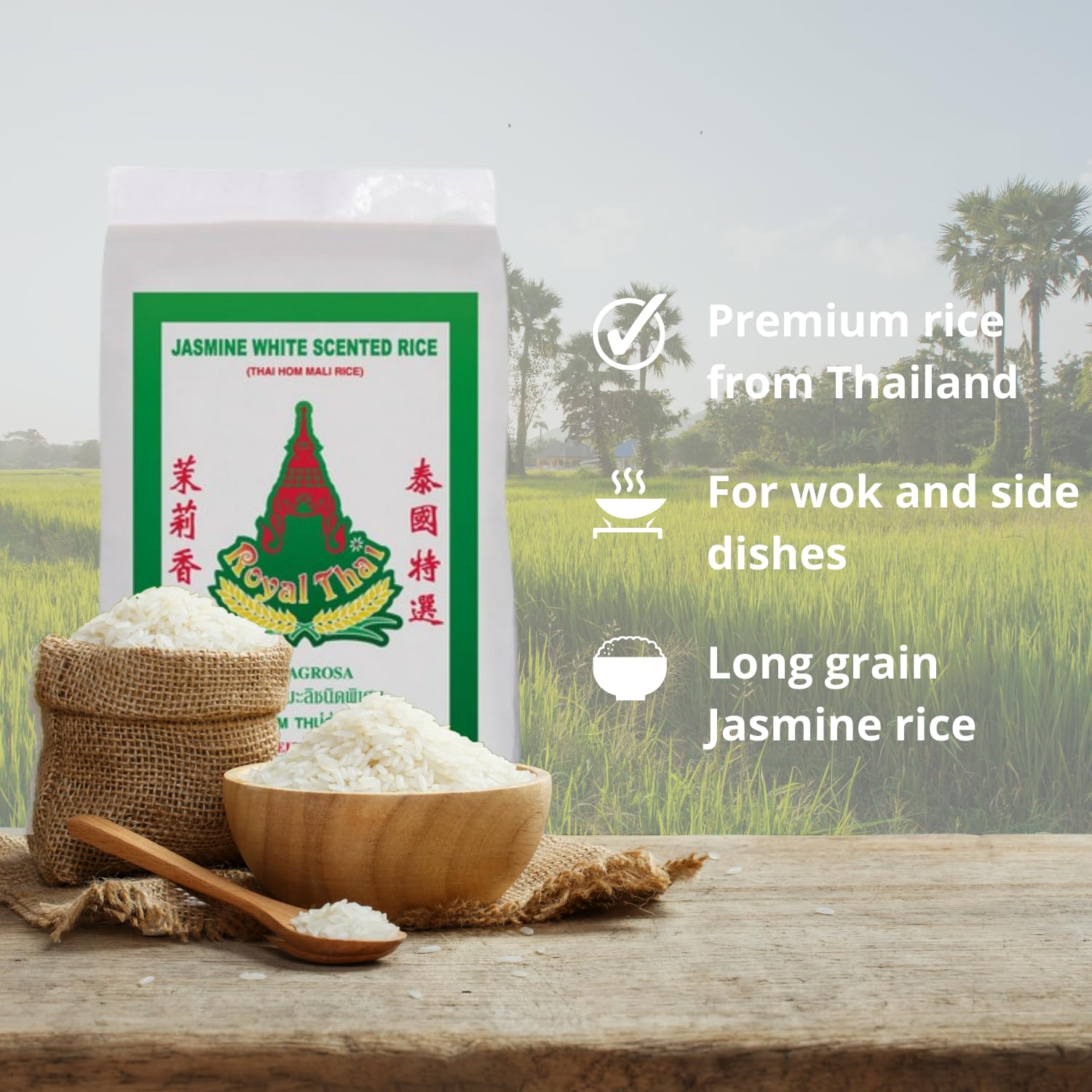 ROYAL THAI RICE - Riz Parfumé au Jasmin à Grains Longs - 1 X 18 KG