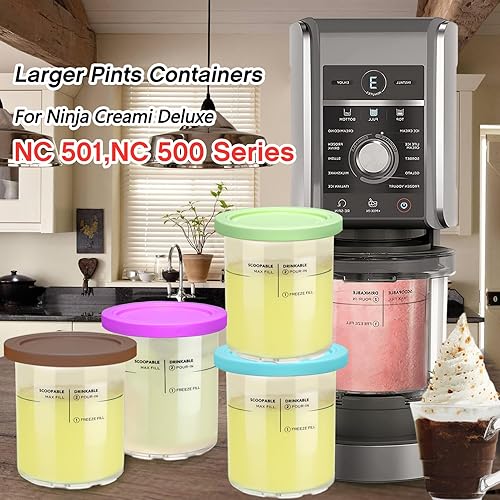Miniatura 3 de SLLFLY Juego de pintas y tapas para Ninja Creami Deluxe, compatible con Ninja 11 en 1 NC501 NC500 Series Creami Deluxe Ice Cream Maker, 24oz NC501