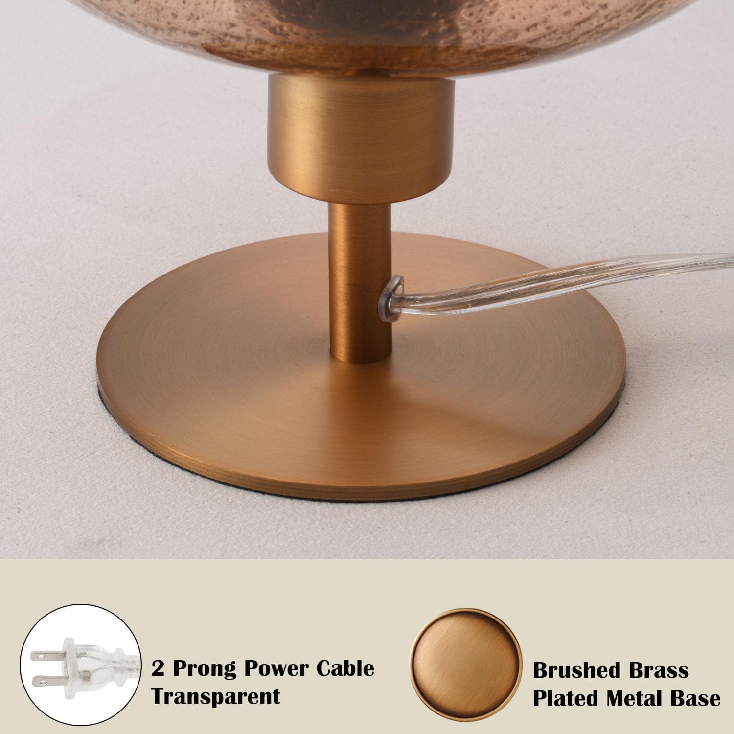 Mid Century Glass Table Lamp,Dimmable Desk Lamp,LED Bulb Included,Timer Build-In,Cognac Amber Seeded Glass