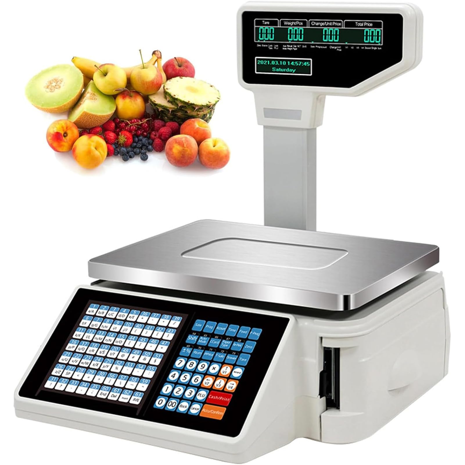 Etikettendruckwaage Eignet for Supermärkte,63 programmierbare Tasten für das Wiegen im Supermarkt/Einzelhandelsgeschäft/Lager