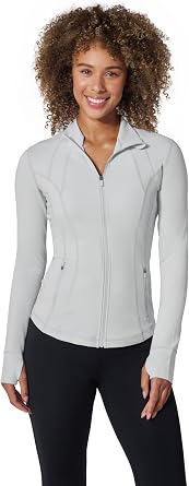 Yogalicious Womens Full Zip Yoga Jacket Ultra Soft Lightweight Running Jacket with Pockets - Sleet Nude Tech -