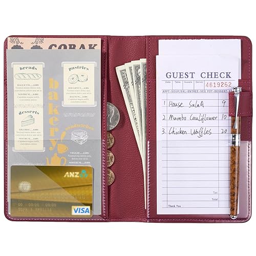 Miniatura 116 de CoBak - Libreta para mesero, organizador con bolsillo con cierre, para personal de restaurantes, 5 bolsillos grandes, con portabolígrafo, verde