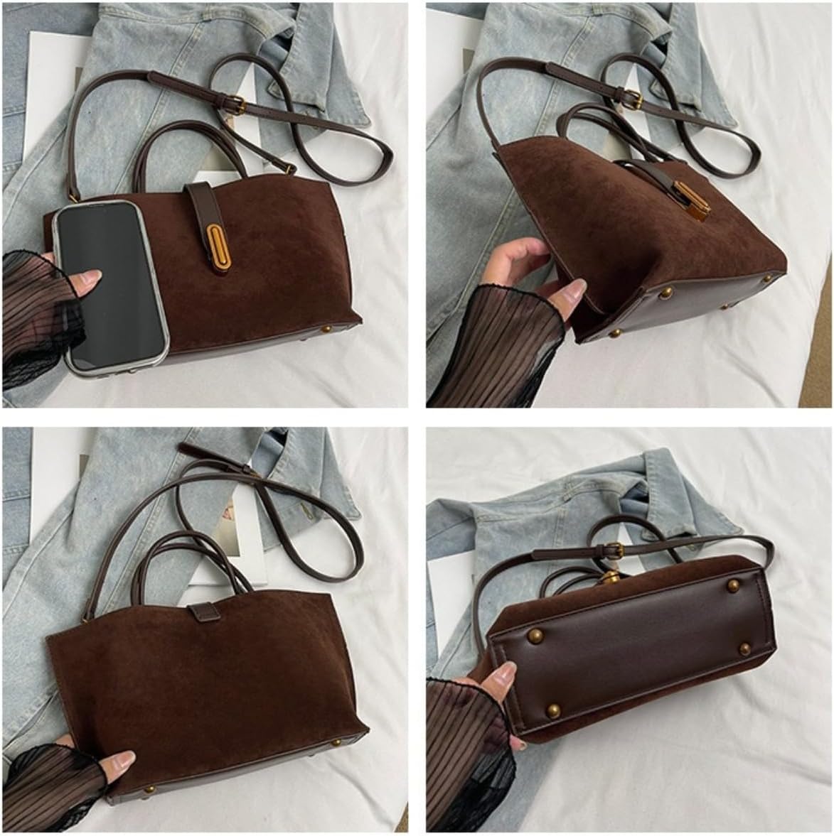 small leather crossbody handbags vintage bucket bags for women elegant shoulder bag with a small purse - Image 5