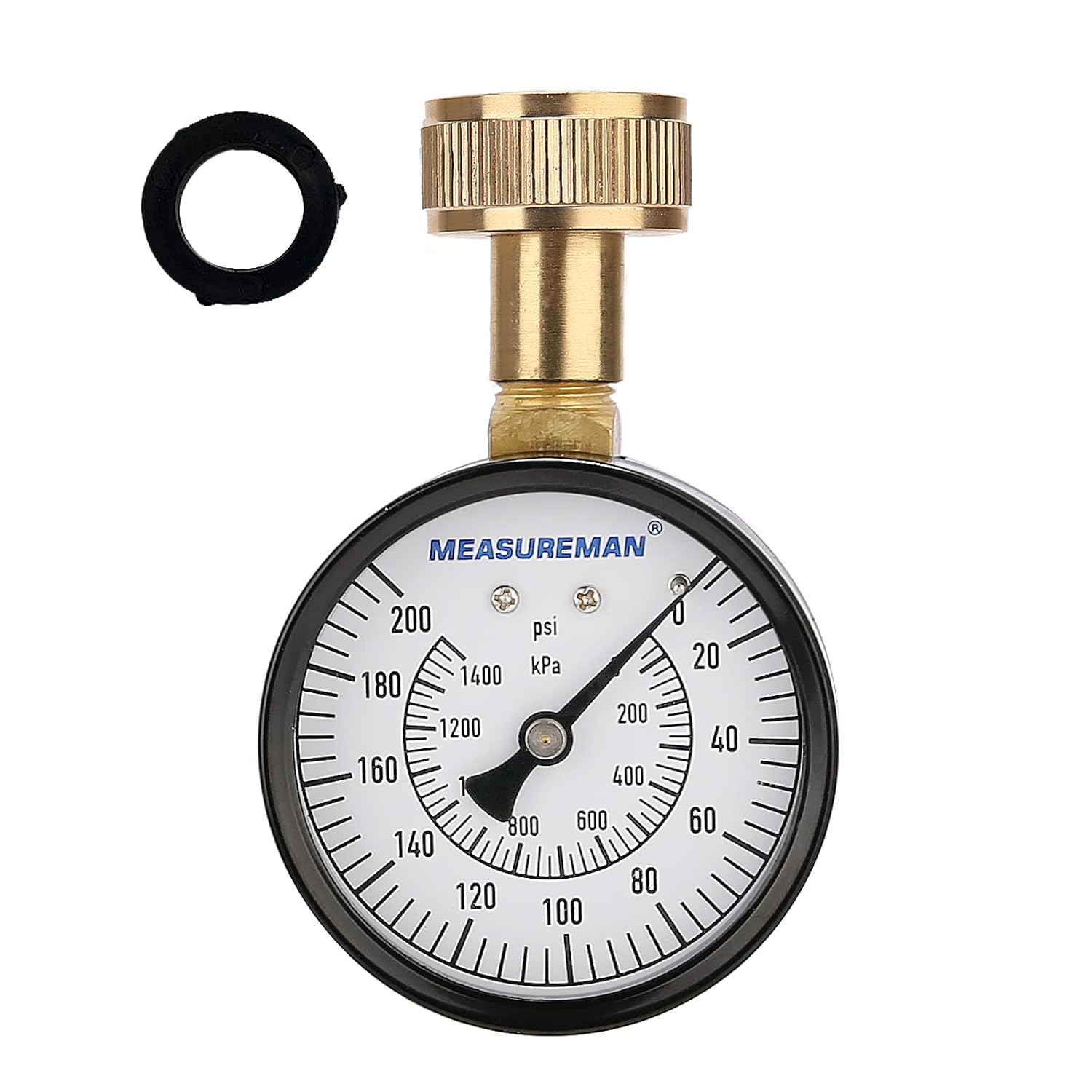 MEASUREMAN 2-1/2" Water Pressure Test Gauge, 3/4" Female Hose Thread, 0-200 psi/kpa