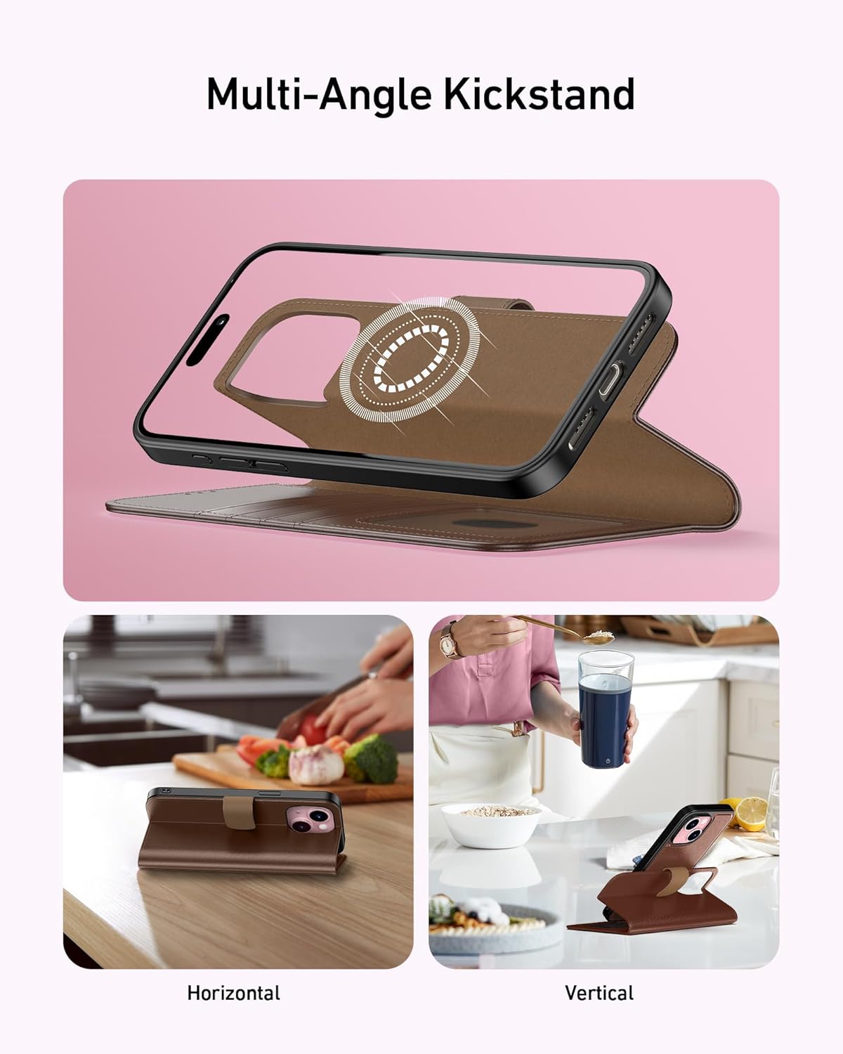 LUMARKE Designed for iPhone 13 Mini Wallet Case - Detachable Flip Folio Cover - RFID Blocking 4 Card Slots Holder - Leather Magnetic Kickstand - Protective Phone Case 5.4, Glossy Brown