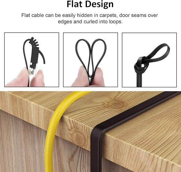 Yauhody CAT 6 Ethernet Cable 0.5m Black 6Pack Network Cable High Speed CAT6 Ethernet Patch Leads 0.5m Lan Cable CAT6 Gigabit Internet LAN Patch Cable for TV Gaming Router(6Pack Black) - 5