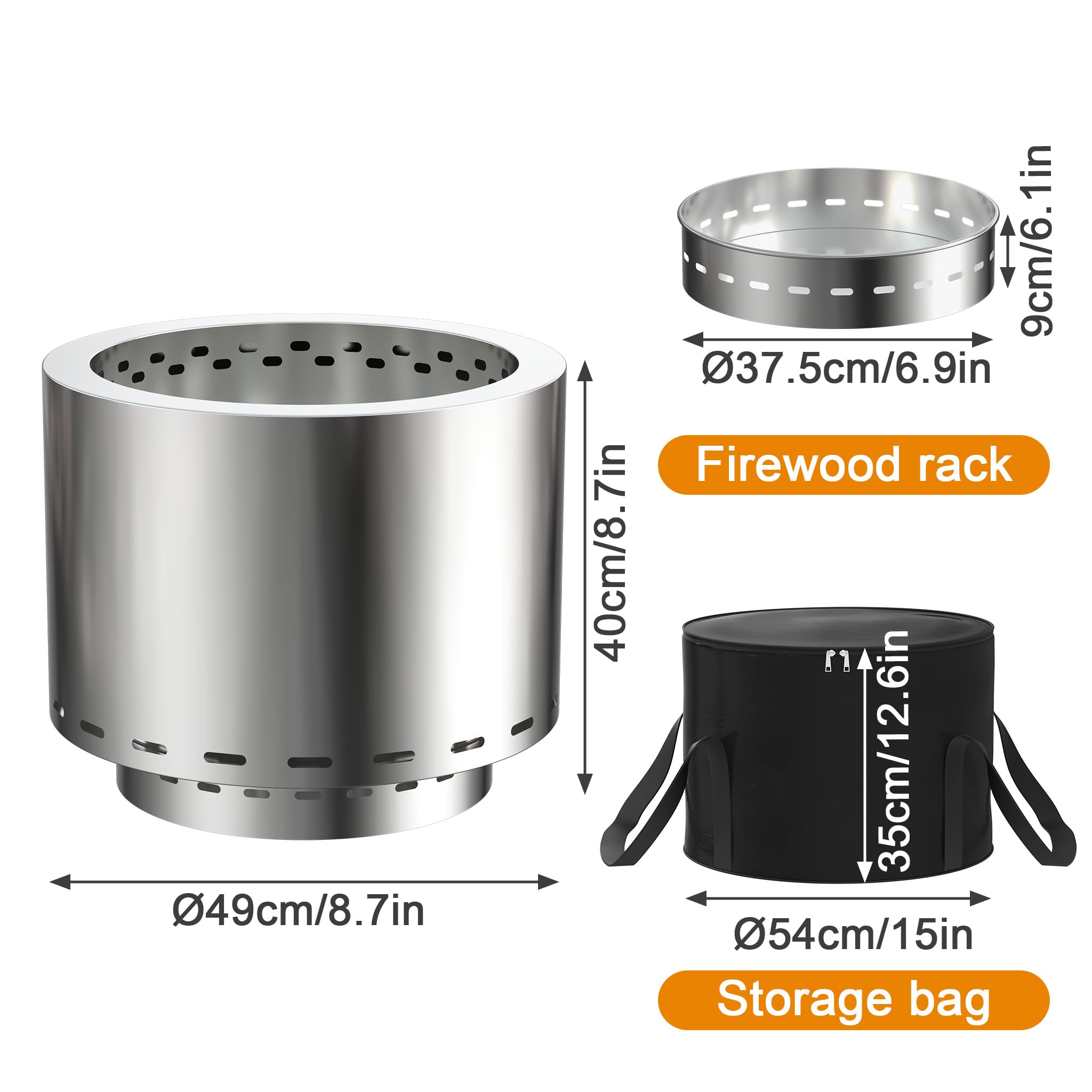 Aufun Stufa a legna da campeggio, portatile, in acciaio inox, 49 cm x 40 cm | Fornello da campeggio per esterni, braciere da tavolo con custodia, forno a legna, per picnic, escursioni, backpacking
