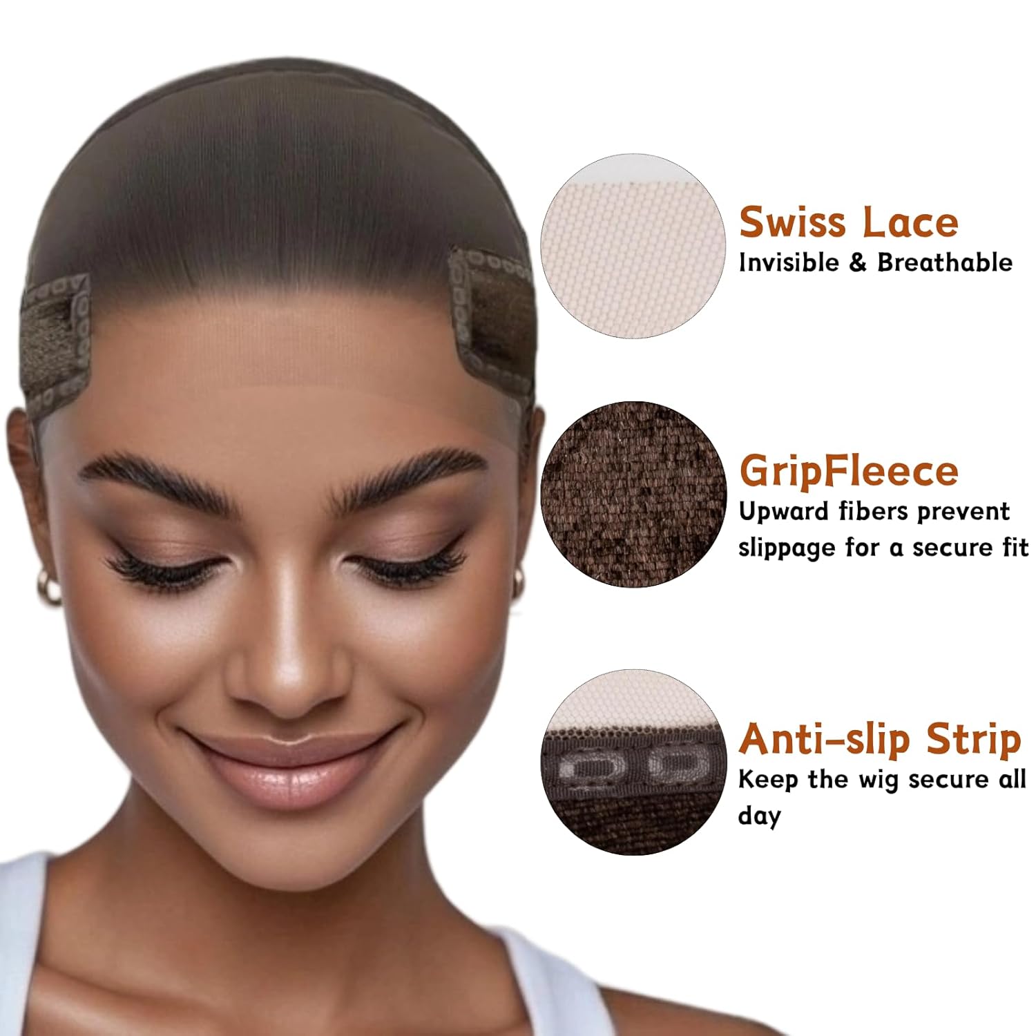 Isshin Beauty Wig Grip Cap for Glueless Wigs: 11x5 Extra Wide Lace Non-Slip Lace Front Gripper with Ear Cutouts Adjustable Breathable Band for All-Day Secure Front Hold (Brown)