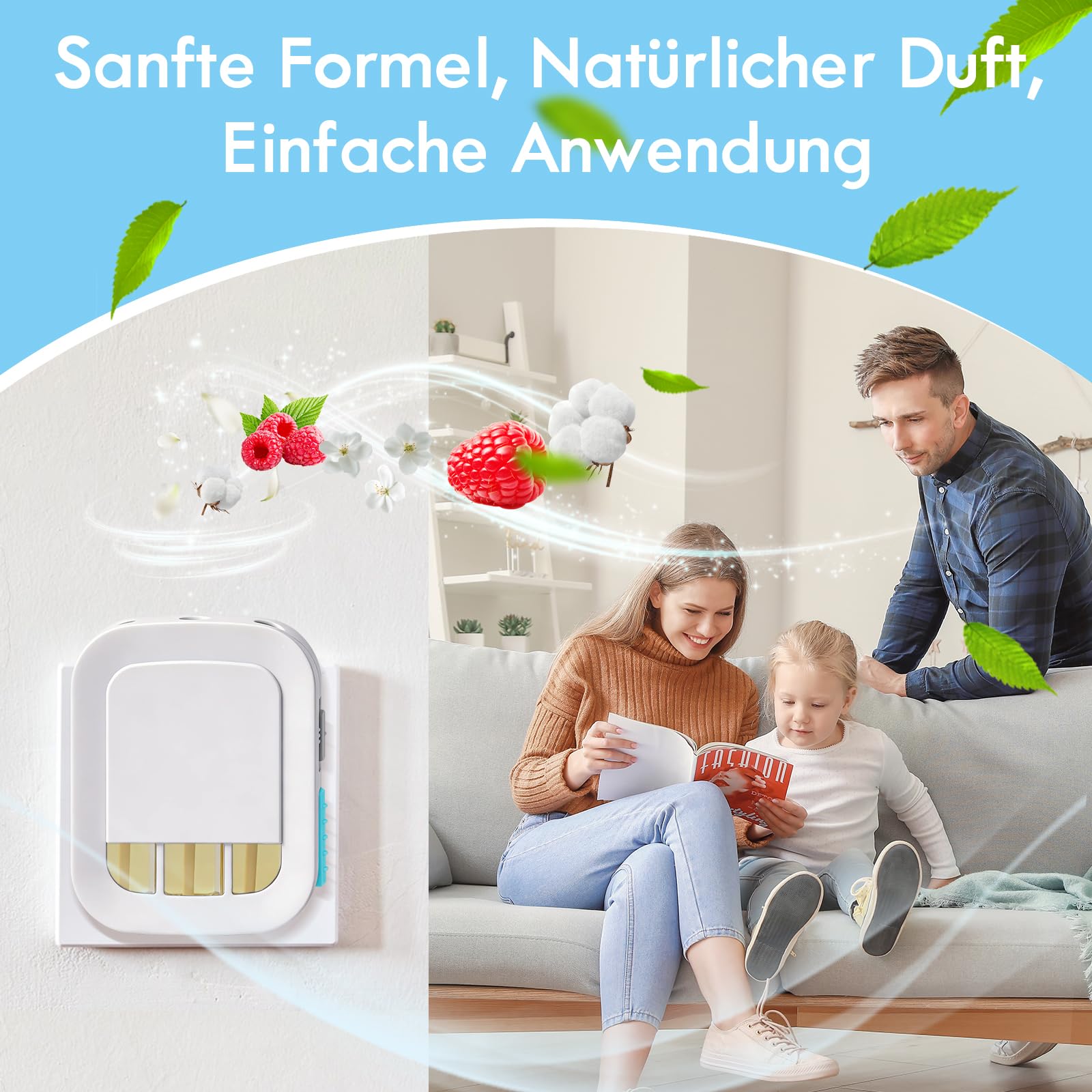 Désodorisant Électrique, 8 Recharges de 20ml avec 3 Parfums en Alternance, Combat les Odeurs en Continu, Convient pour Febreze 3 Evolution - Lin, Coton, Océan, Framboise, Jasmin, Baies