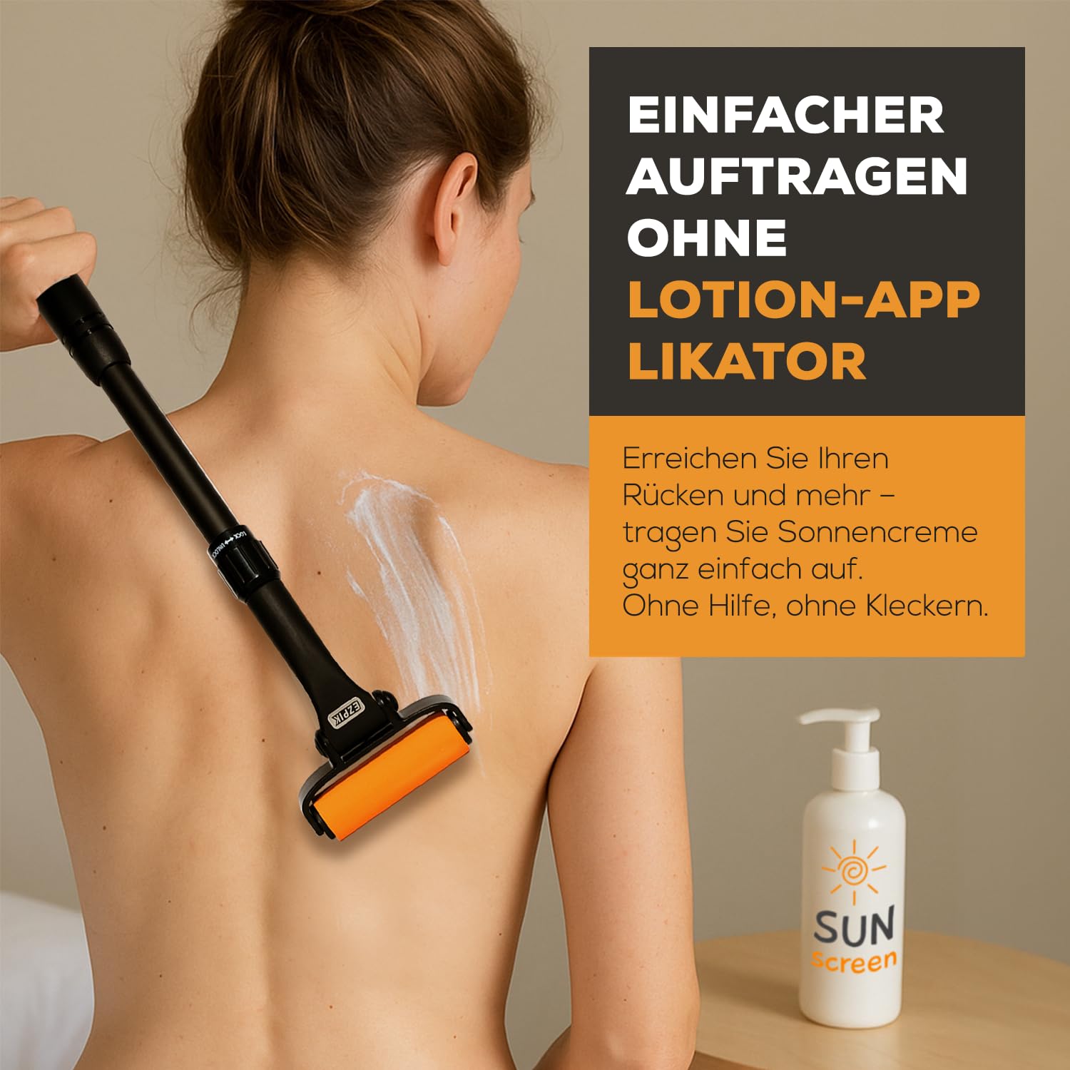 EZPIK Eincremehilfe für Rücken, ausziehbar bis zu 58 cm, gebogener Rückencremer für ältere Menschen und Senioren mit eingeschränkter Mobilität