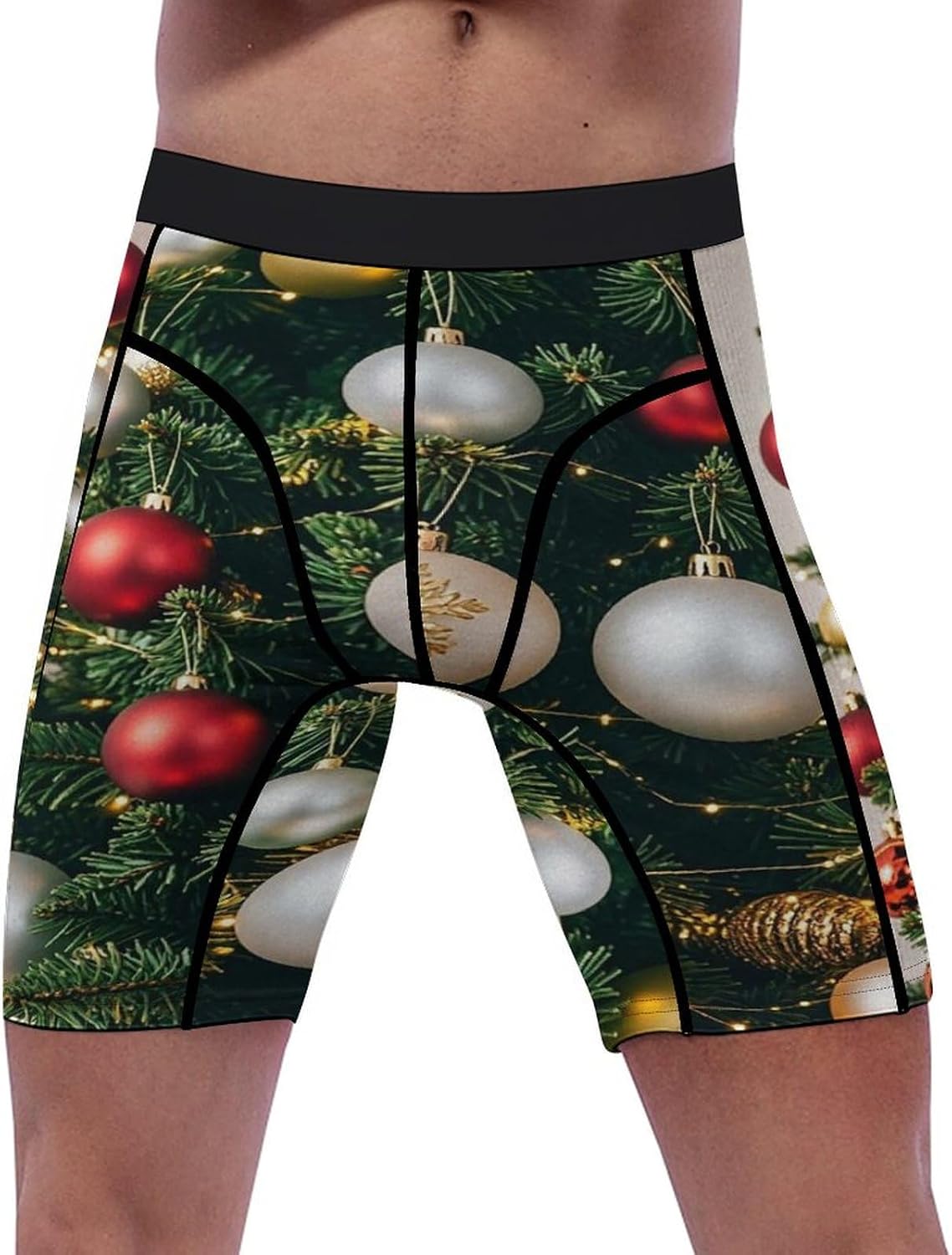 Christmas Tree with Colorful Balls Compression Shorts Men Spandex Sport Shorts Workout Performance Baselayer Underwear