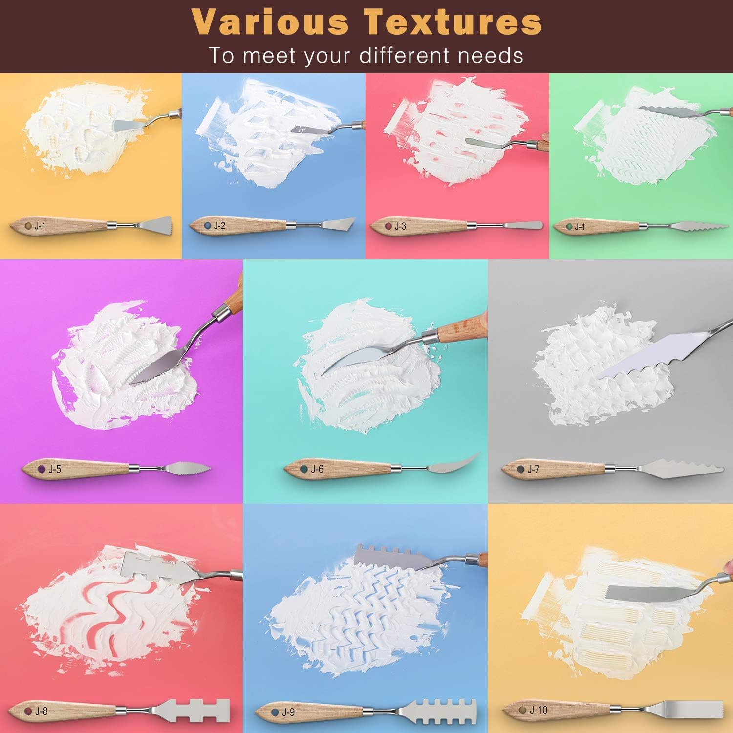 MoKo 10 Pieces Stainless Steel Palette Knife Set, Thin and Flexible Art Tools with Wooden Handle for Oil Painting, Canvas Acrylic Painting, Color Mixing & Texture, Wooden Color