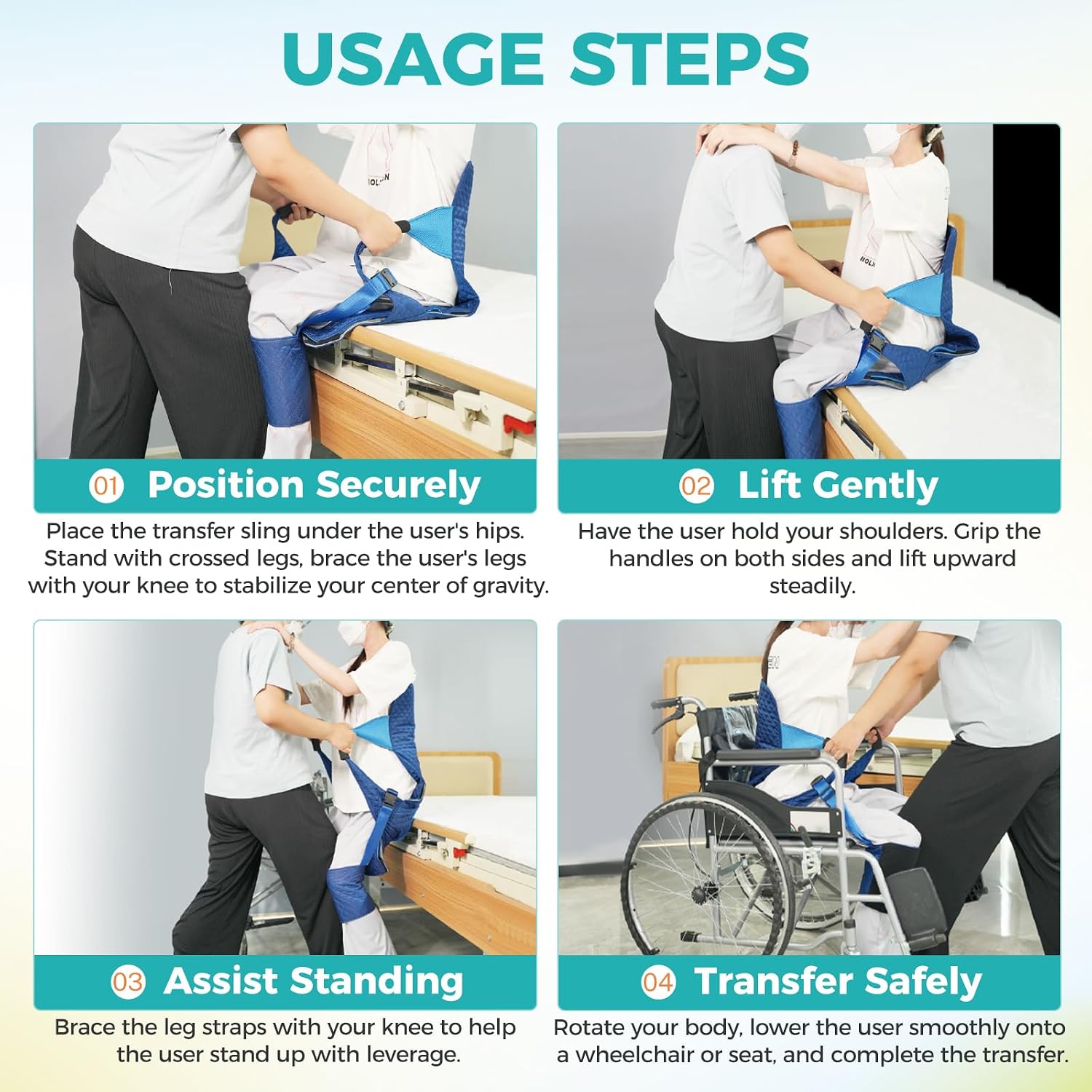 Transfer Sling Patient Lift 330LBS, Slide Board for Wheelchair/Car, Mobility Aid with Detachable Cushion & Toilet Opening, Lifter for Seniors, Disabled & Post-Surgery (Blue)