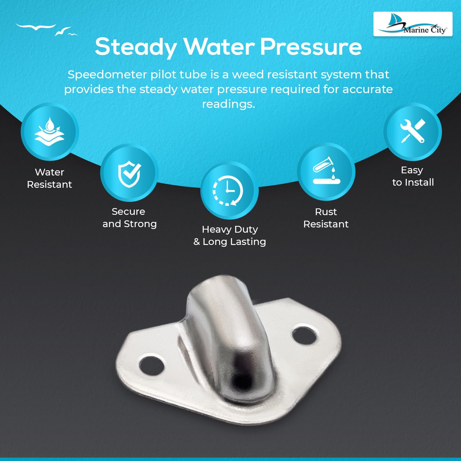 Marine City Boat Universal Speedometer Kick-up Pitot Tube 80 MPH (only