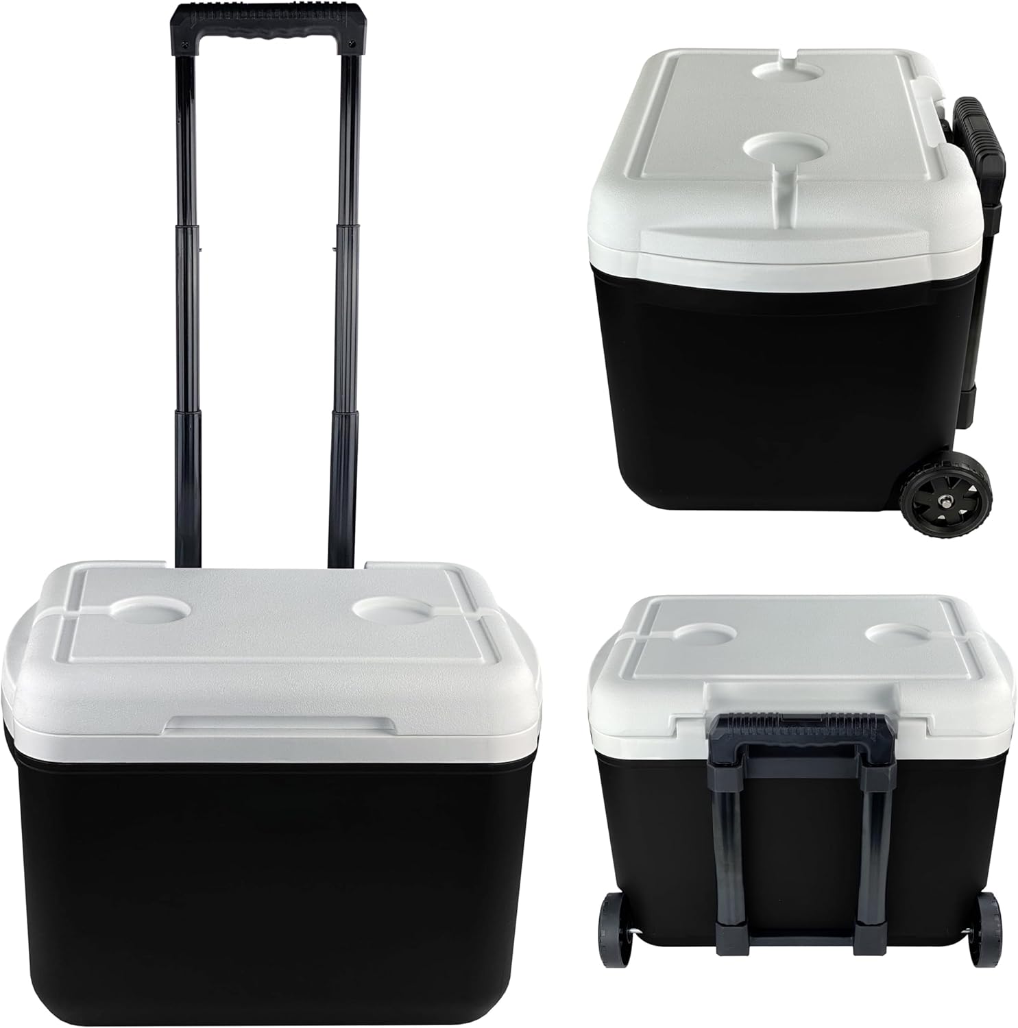 30QT Black Wheeled Refrigerated Box with a Handle, Portable and Movable, Suitable for use in Camping, Picnics,Long-Distance Travels and Outdoor Gatherings.