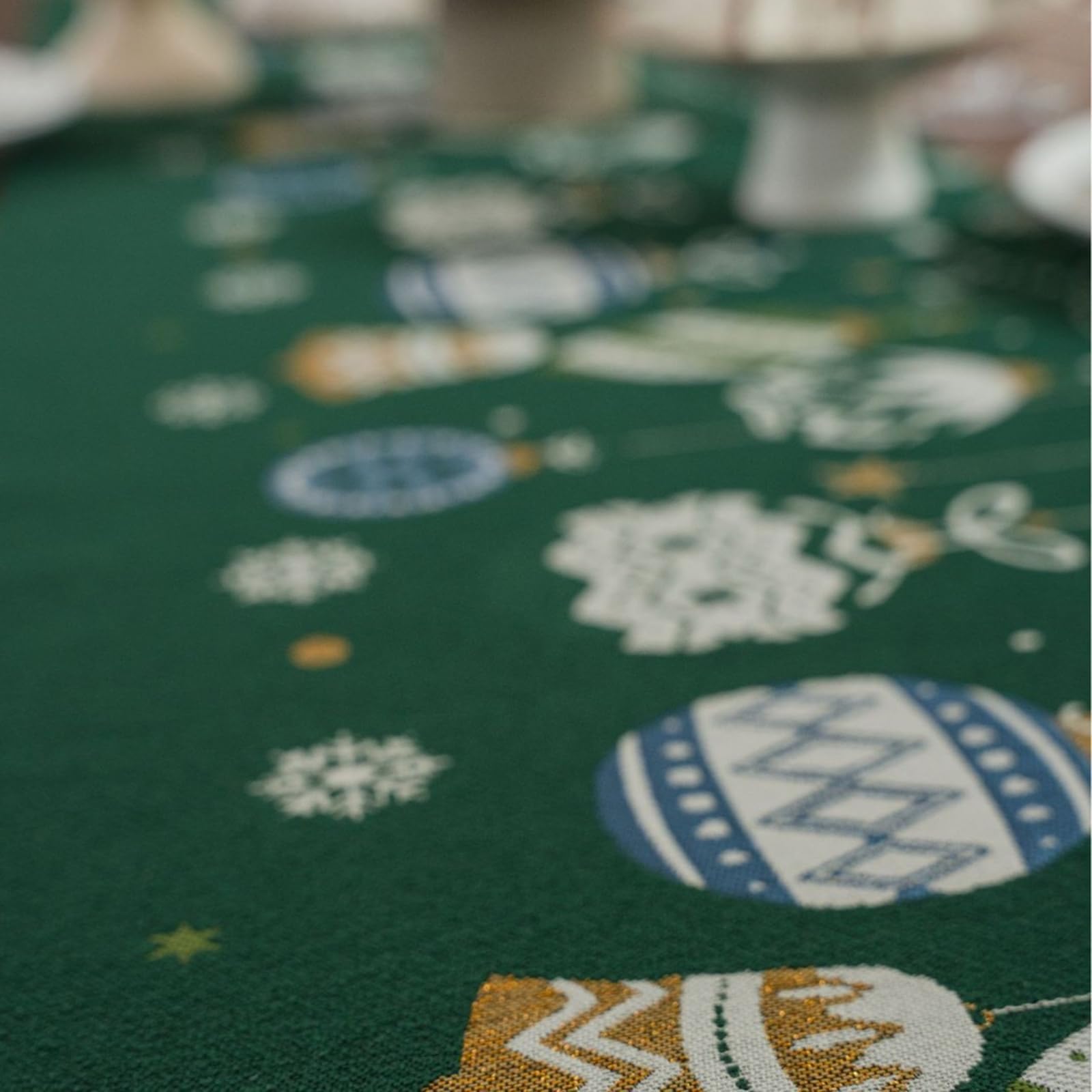 Runner da Tavolo Poliestere 35x275 cm, Runner da Tavola Moderno Lavabile Motivo Palline di Natalizio Jacquard con Nappe Decorazioni Matrimonio Tavoli per Cucina, Verde
