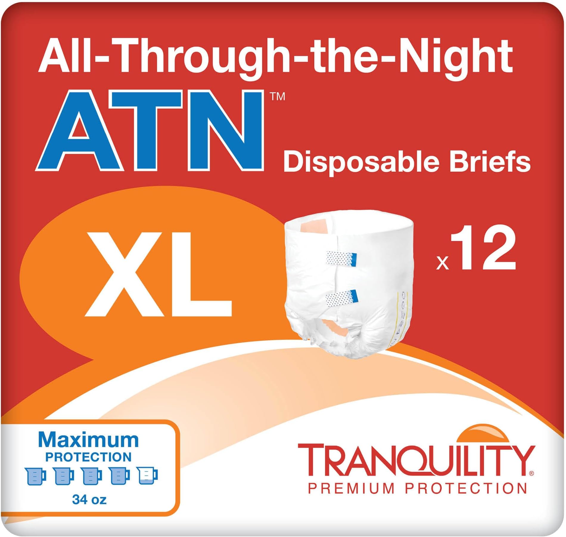 Tranquility ATN Overnight Adult Diapers with Tabs, X-Large, 60 Ct Case | 34oz Capacity, 56-64in Waist, Overnight Leak Protection, Breathable, Odor Control, Refastenable Tabs, Unisex Adult Briefs