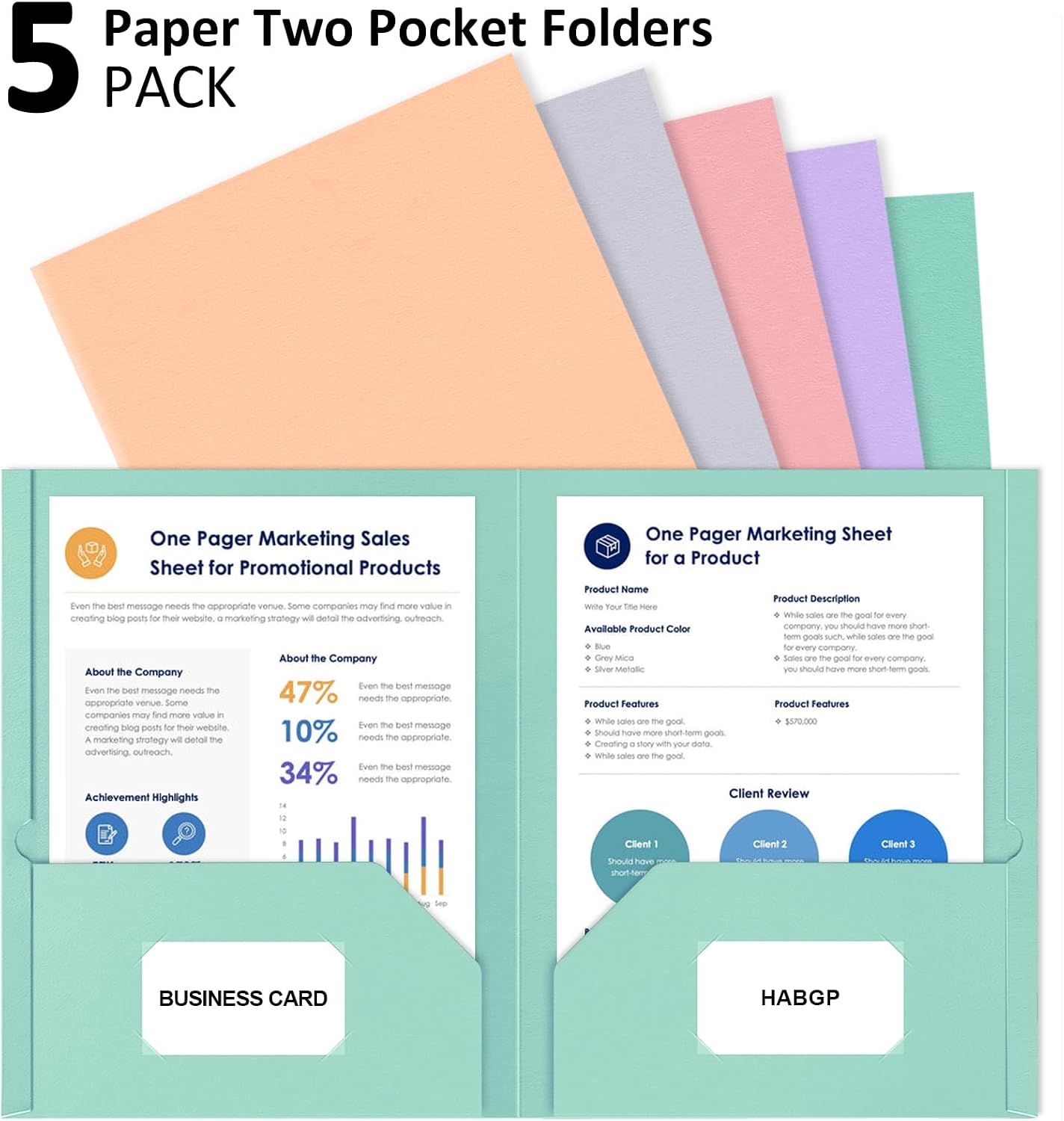 5 Pack Folders with Pockets, 5 Pastel Sweet Colors Paper Pocket Folders image 5