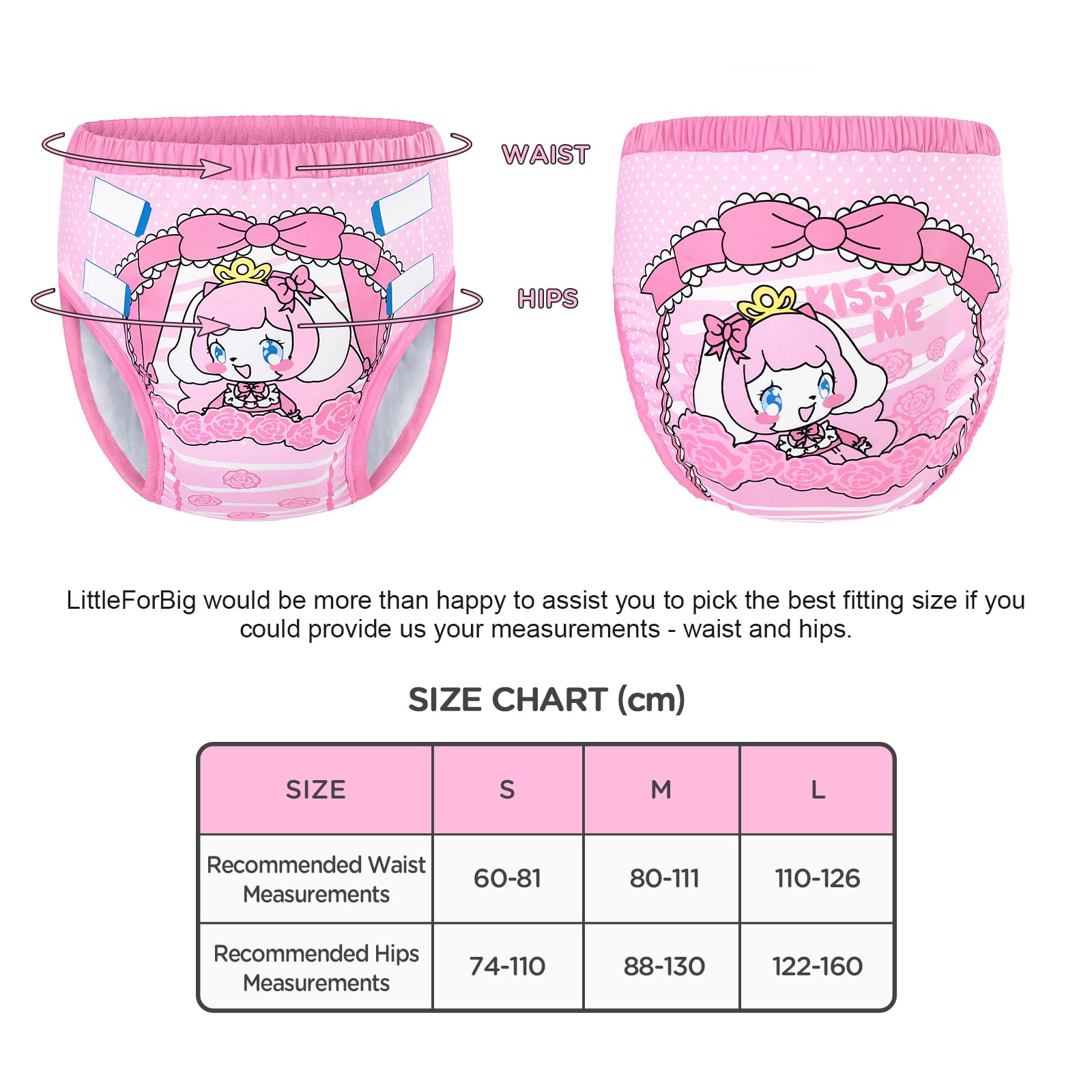 LittleForBig Weiche Seidiges Unterwäsche Bequeme Waschbare Wiederverwendbare Trainingshosen für Erwachsene - Little Beauty Rosa M