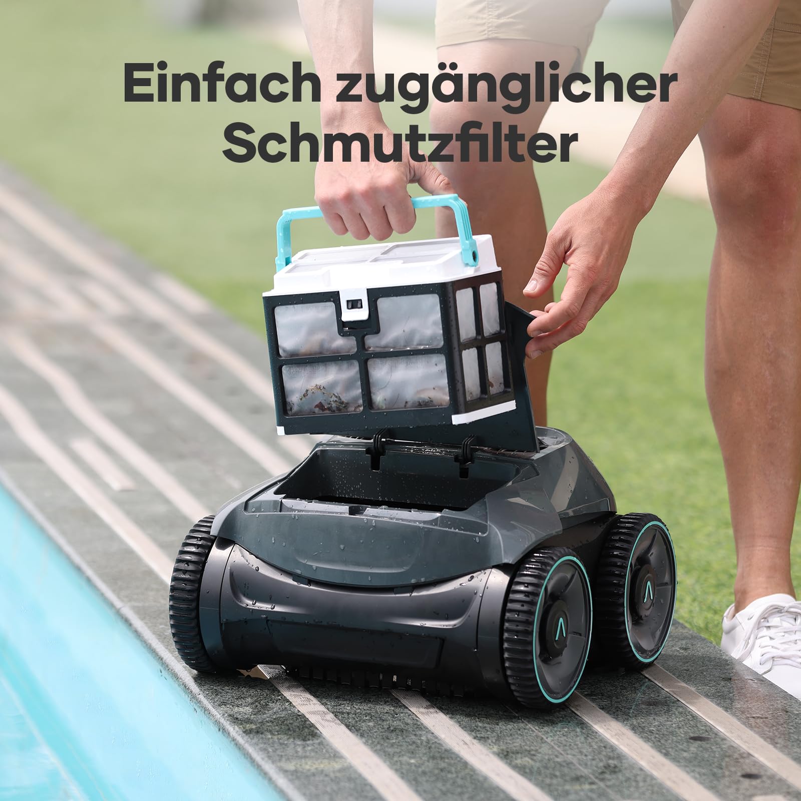 AIPER Poolroboter Boden und Wand, Quad-Motorensystem, WavePath Navigationstechnologie, 3 Reinigungsmodi, Wandklettern Poolroboter Ideal für Pool bis zu 150㎡(Generalüberholt)