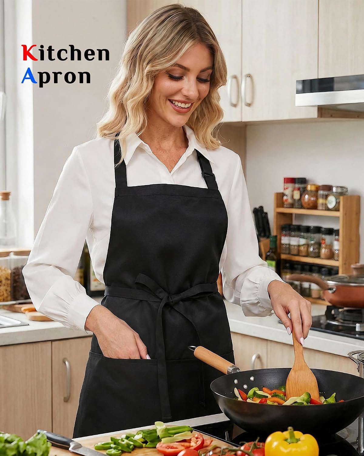 Xeoxarel Black 3-Pocket Bib Apron ，Blank No-Logo for DIY ，Adjustable Unisex for Kitchen, Cooking, Restaurant Work，Hairstylist