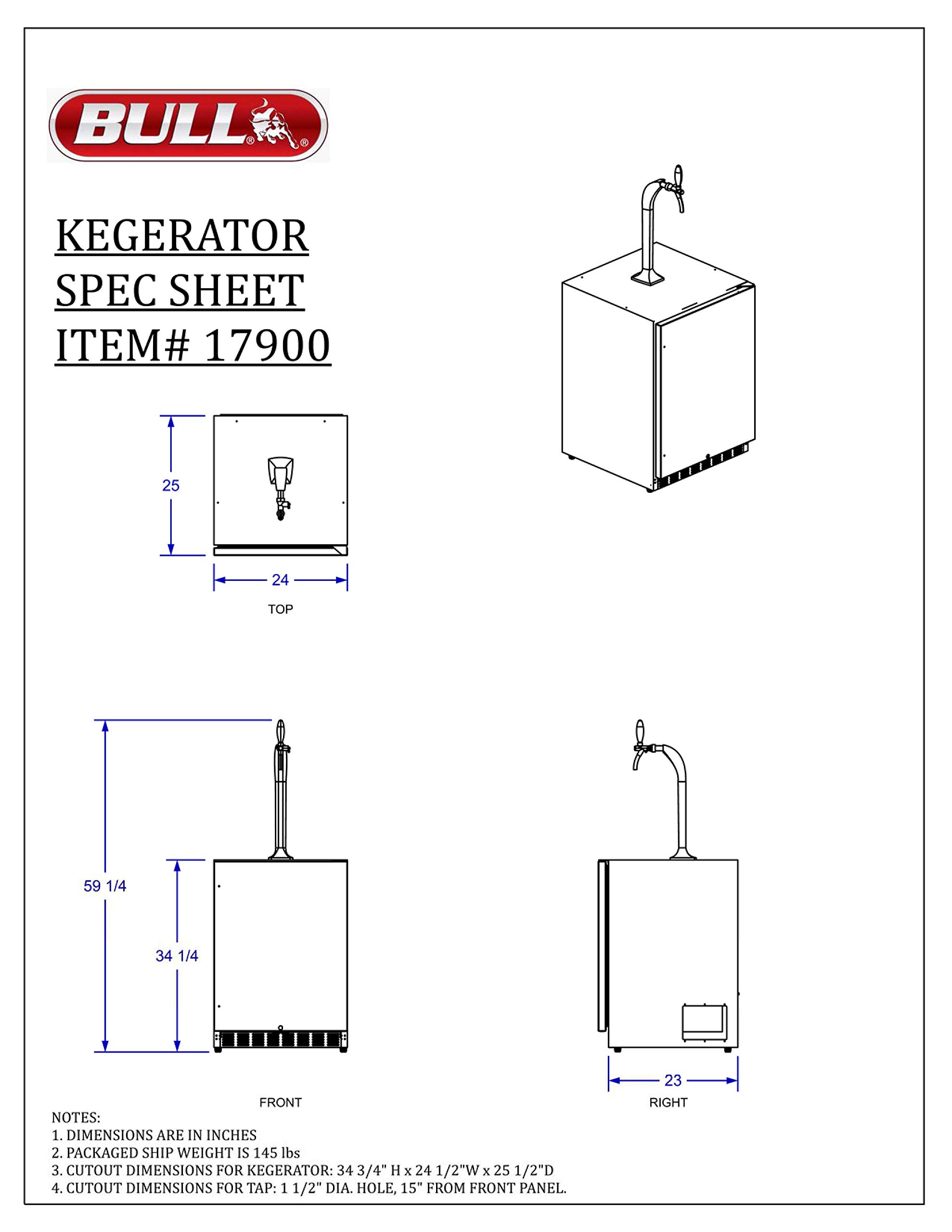 Bull Outdoor Products Outdoor Rated Kegerator – 304 Stainless Steel Single Tap Beer Fridge With Digital Temperature Control, Front Venting, And Locking Door – Built-In Or Freestanding on Fridge.com - View 5
