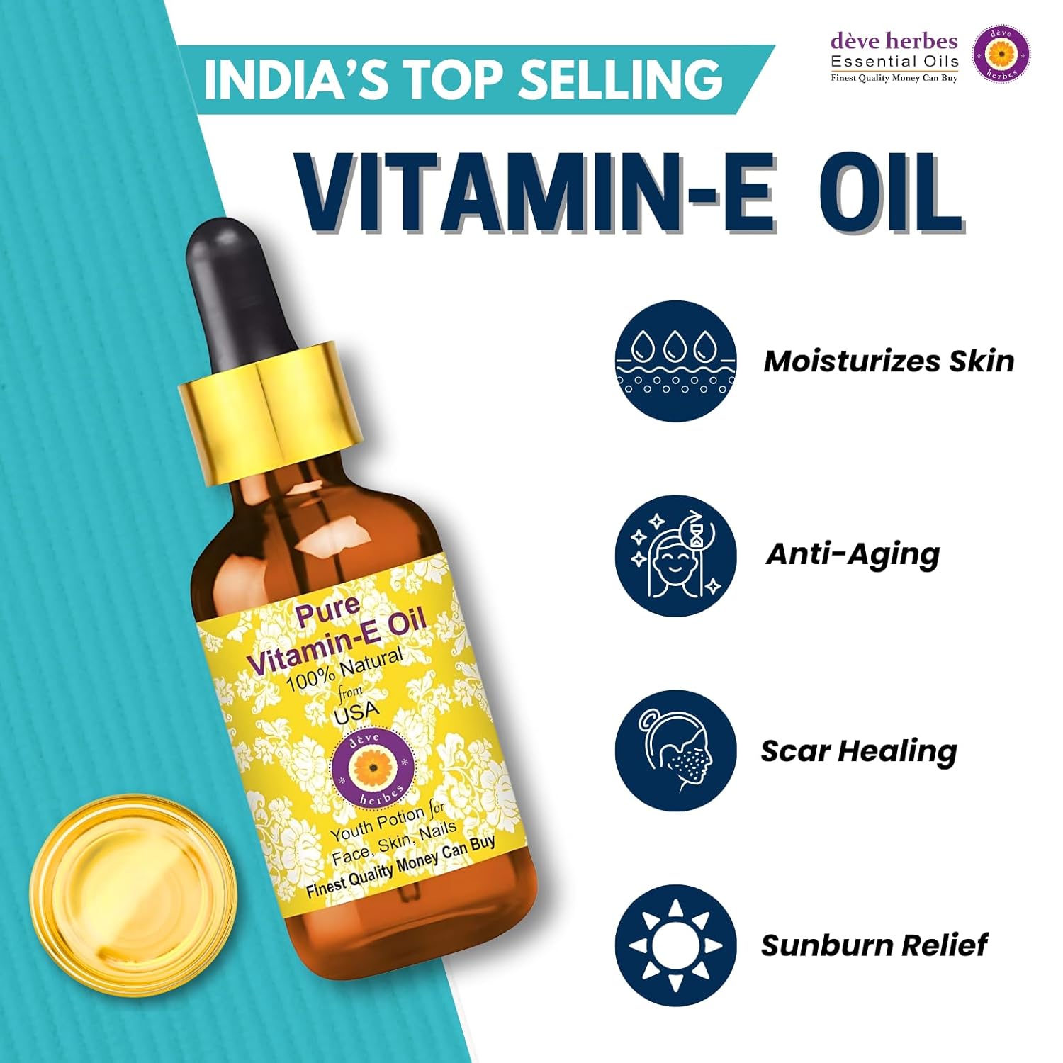 dève herbes Pure Vitamin E Oil (Pack of Two) 100ml X 2 (6.76 oz)