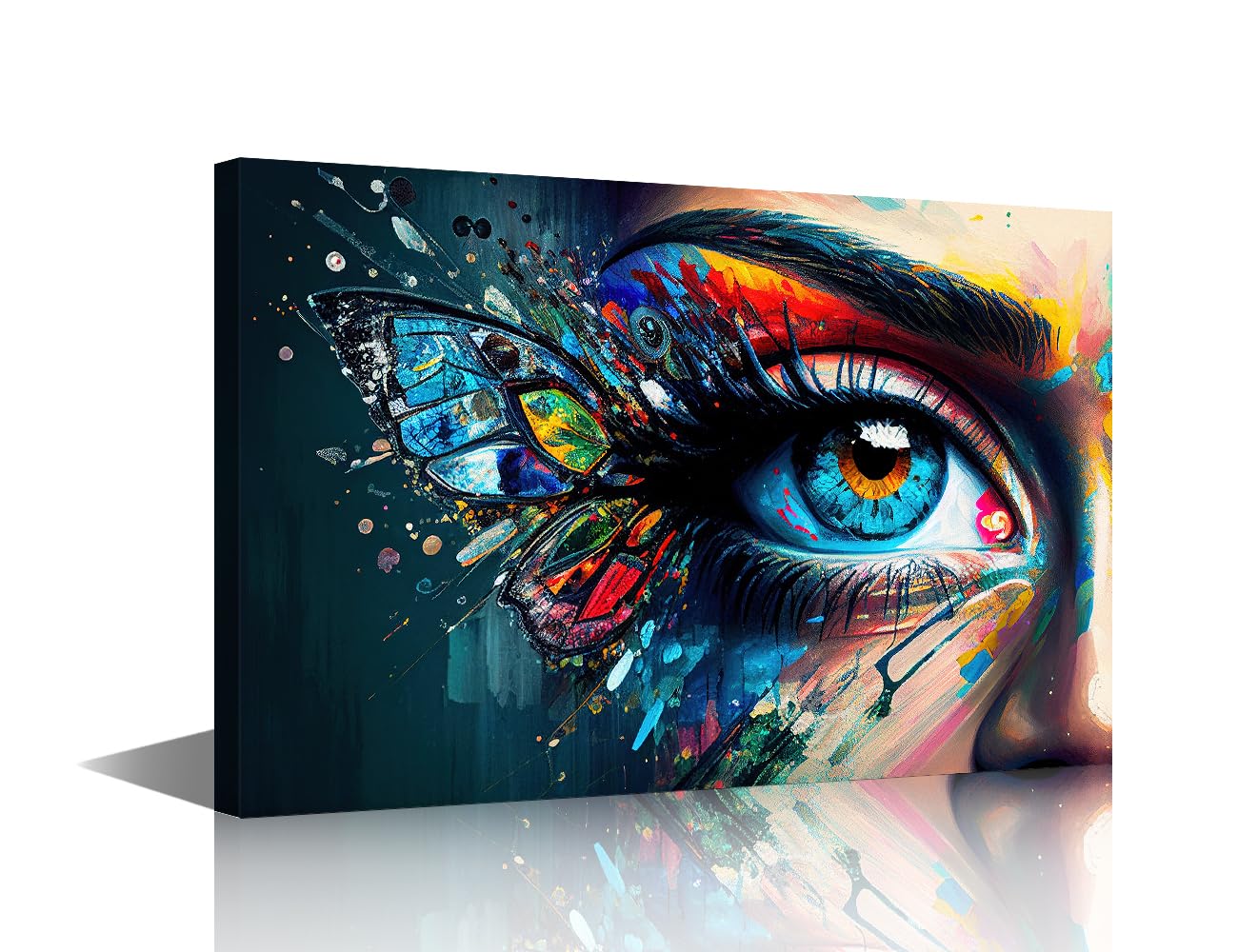 TISHIRON Abstract Butterfly Eye Wall Art for Living Room Colorful Glass Eye Pictures Canvas Wall Art Wall Decor for Bedroom Posters & Prints Stretched and Framed Ready to Hang (12" Wx18 H)