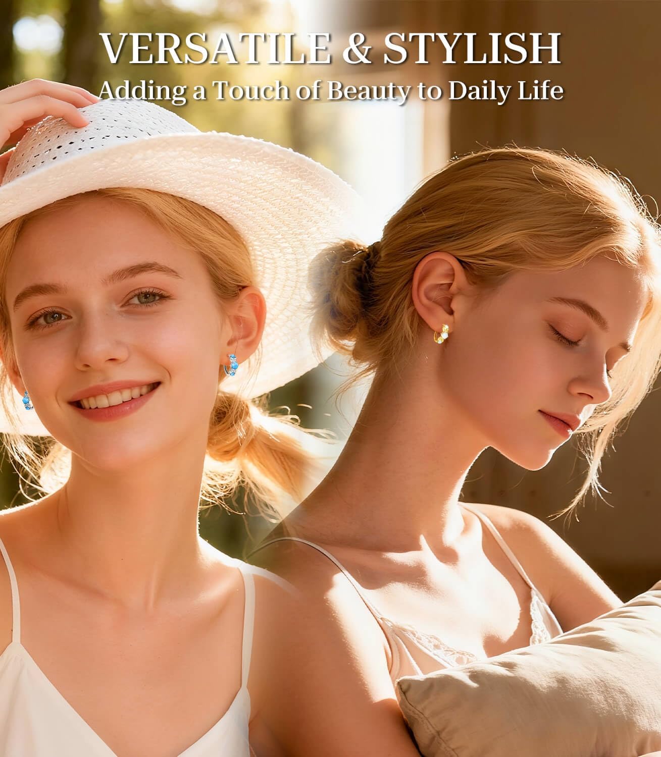 Opal Earrings for Women Gold Plated Hoop Earrings with Blue Opal Huggie with 925 Sterling Silver Post - Image 4