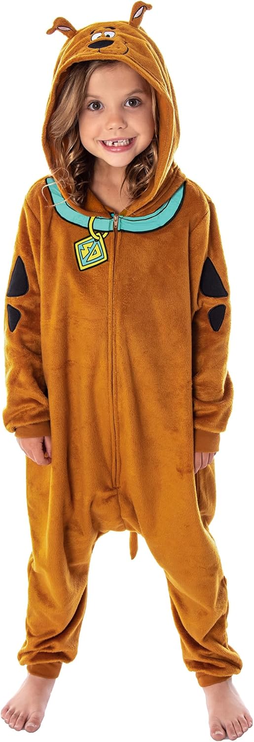 INTIMO Scooby Doo Kids Hooded Character Union Suit Lounge One-Piece Pajama Loungewear Sleepwear For Girls Boys