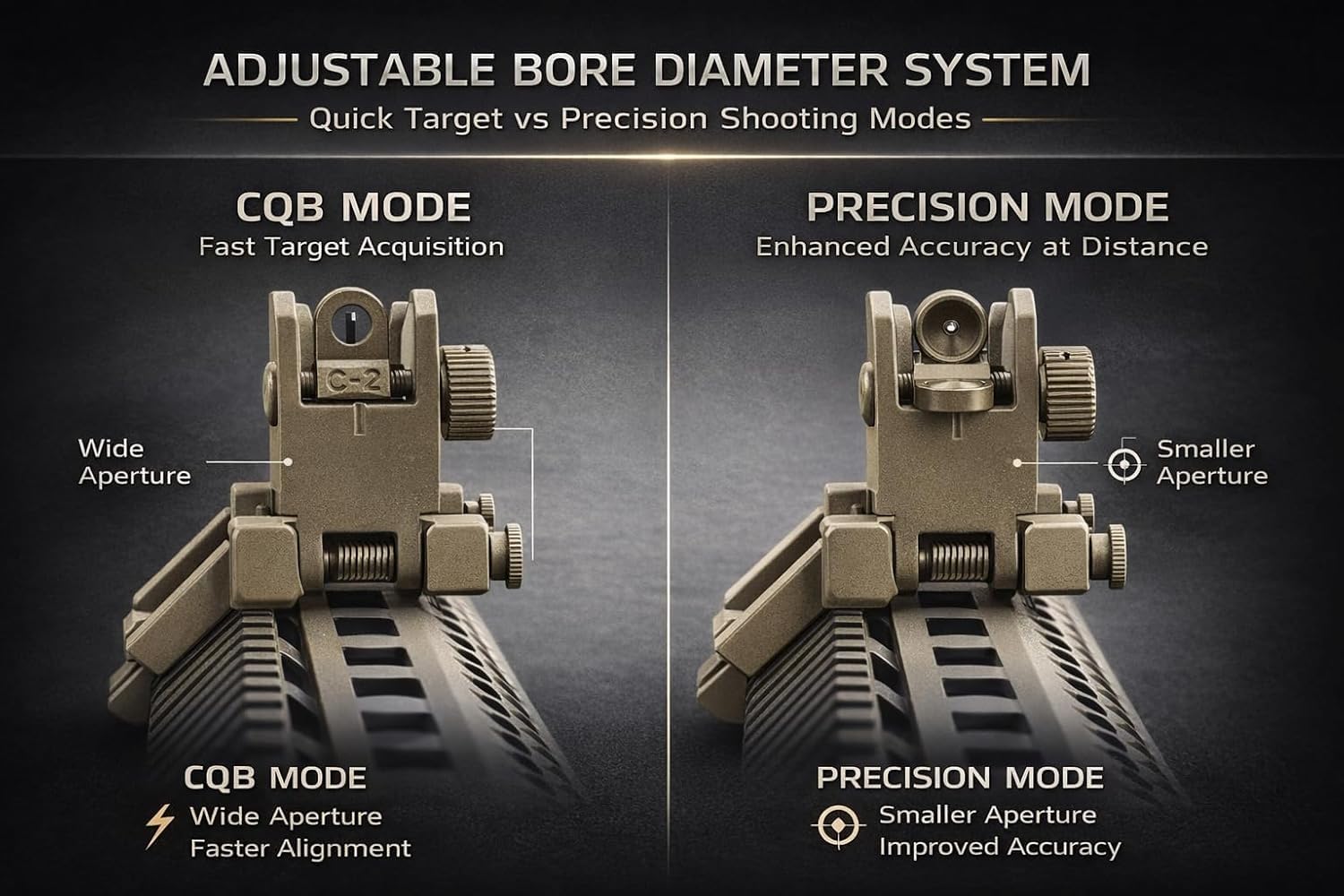 45 Degree Offset Flip Up Sight | Low Profile Design Rapid Transition Front and Rear flip up Sights s-i-g-h-t with 3 and 5 Pieces Slot