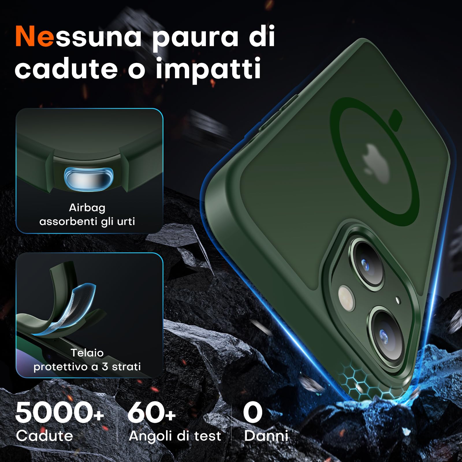 TOCOL Cover Magnetica per iPhone 13 Mini 5,4 Pollic, Compatibile con MagSafe, Custodia Antiurto Traslucida Opaca, Verde Alpino