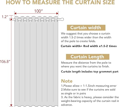 Miniatura 3 de H.VERSAILTEX Cortina de lino para oscurecer la habitación para puerta corrediza (100 pulgadas de ancho x 108 pulgadas de largo, cortina divisora de