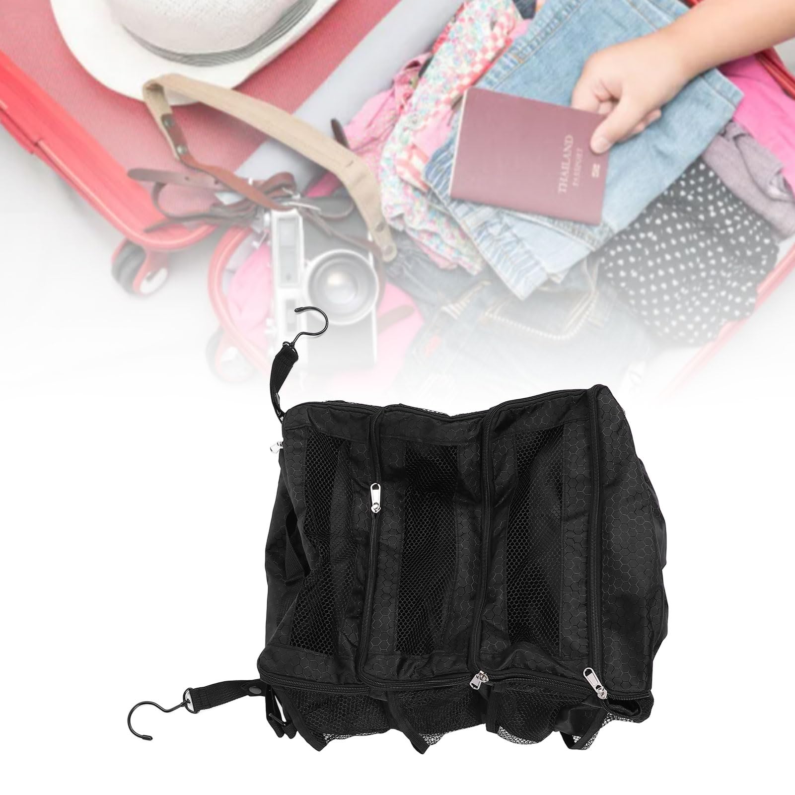 Kofferorganisator, Reisegepäck Organizer Tragbare Hängende Reiseregale Zusammenklappbare Hängepackungswürfel Zum Tragen auf Koffer, Hängende Reisebereicherorganisator (BLACK)