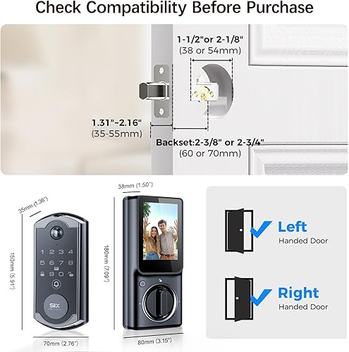 Miniatura 8 de Cerradura inteligente de video S398, cámara 4 en 1 + timbre de video + cerradura de puerta sin llave de huellas dactilares + monitor de pantalla
