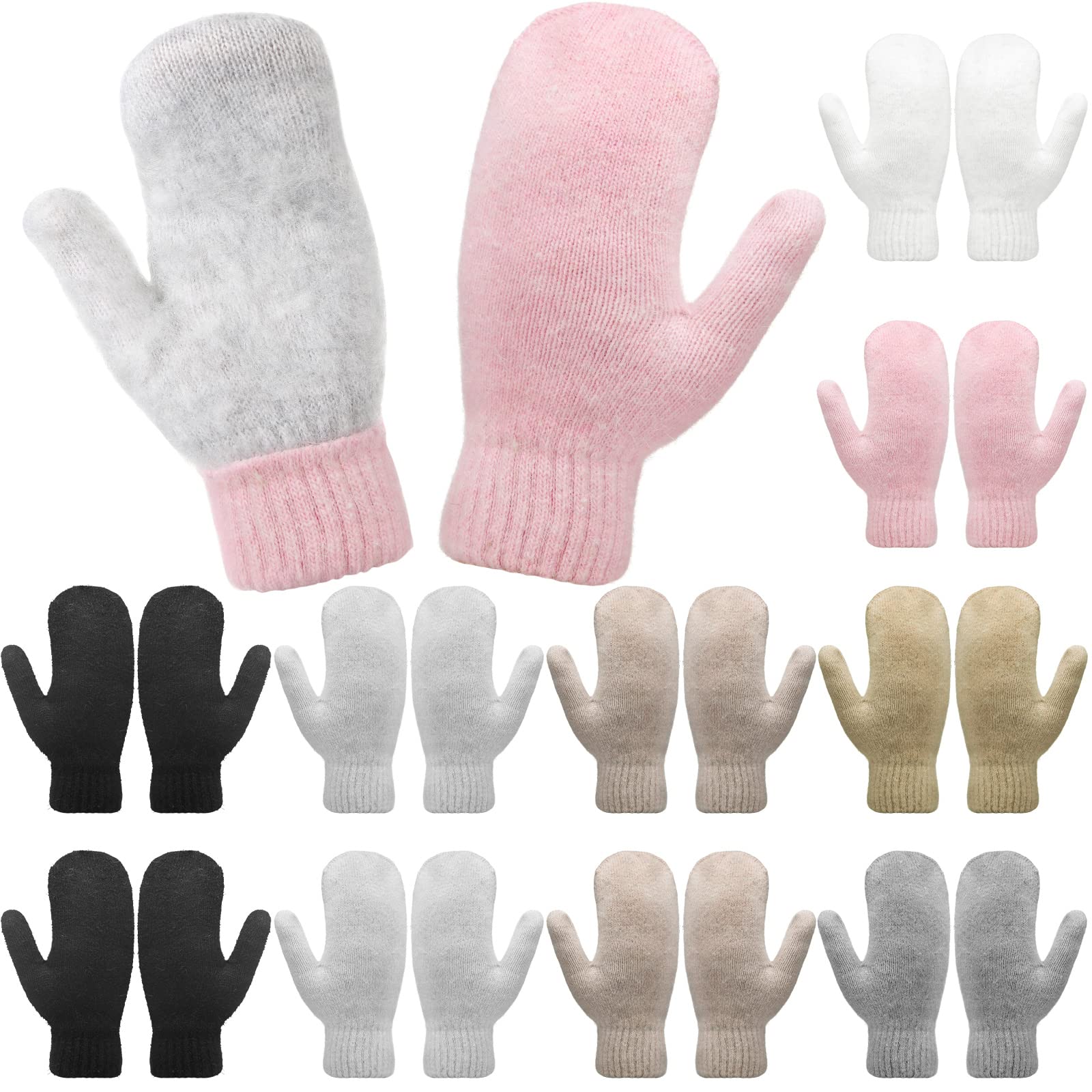 Meanplan10 Pairs Wool Knitted Mittens Women Mittens Winter Lined Ladies Fleece Mittens Solid Cozy Mittens Winter Warm Gloves for Outdoor Indoor Adult Cold Weather, 7 Colors