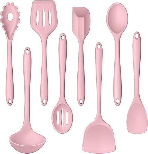 LIANYU Juego de Utensilios de Cocina de Silicona, 8 Piezas Juego de Espátulas de Utensilios de Cocina para Batería de Cocina Antiadherente, Gadgets