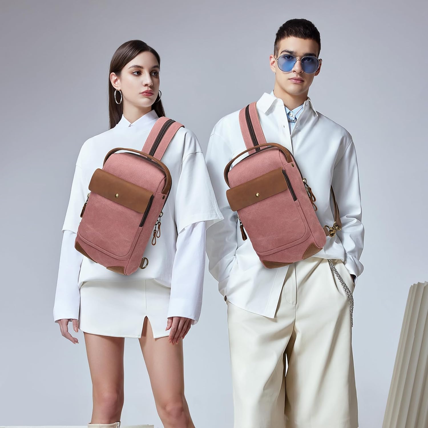KL928 Canvas Sling Bag for Men Women, Casual Crossbody Backpack Travel Shoulder Daypacks Rucksack, Rust Red