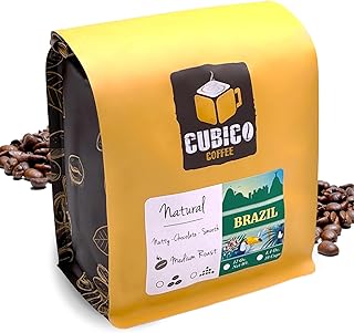 Brazil Coffee, Whole Bean Coffee, Premium Brazilian Santos Natural Single Origin Fresh Roasted Coffee Beans | Cubico Coffee | 12 Ounce Bag