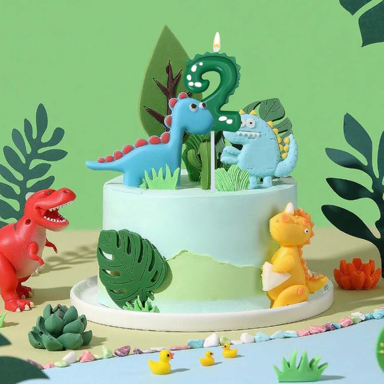 Bougie Dinosaure 2 Ans avec Décoration Gâteau Anniversaire Fête
