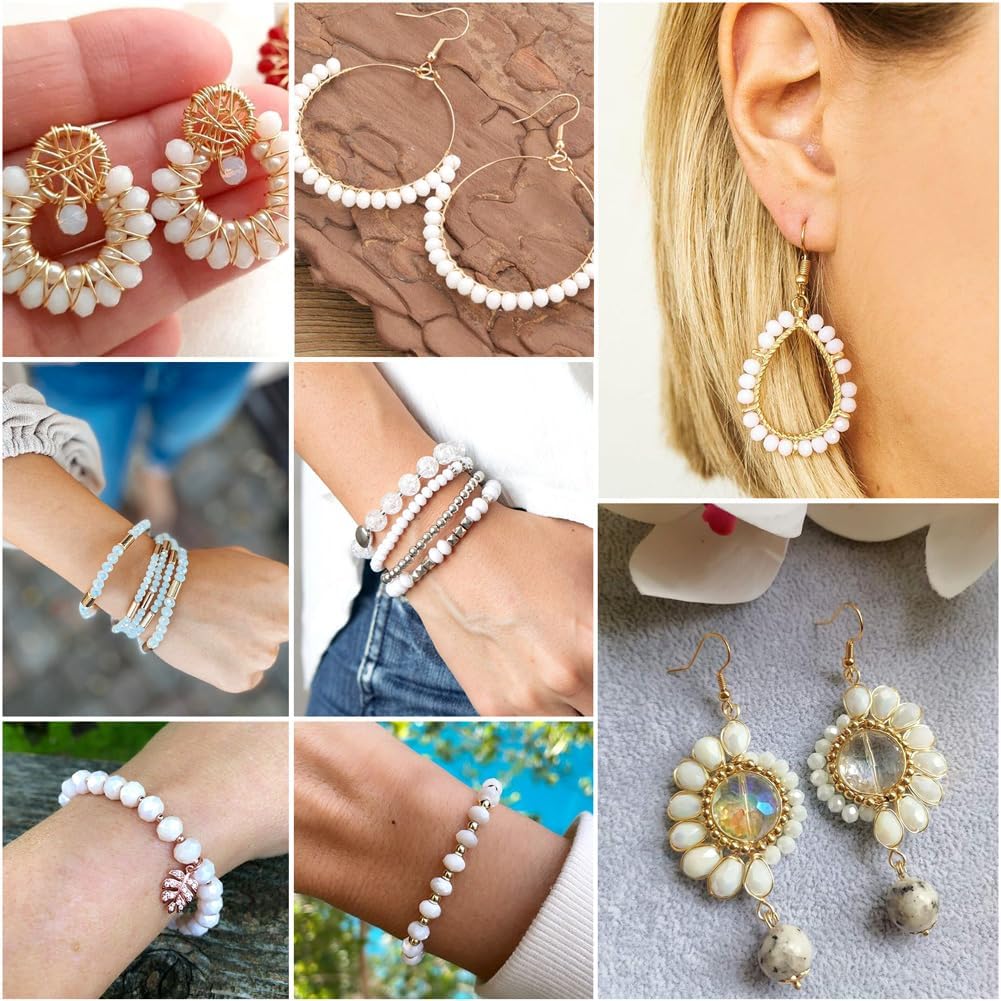 10 Strands Faceted Round Glass Beads 4mm Rondelle Briolette AB Color White Crystal Beads Bulk 1300pcs Tiny Loose Spacer Ball for Bracelets Jewelry Making - Image 3