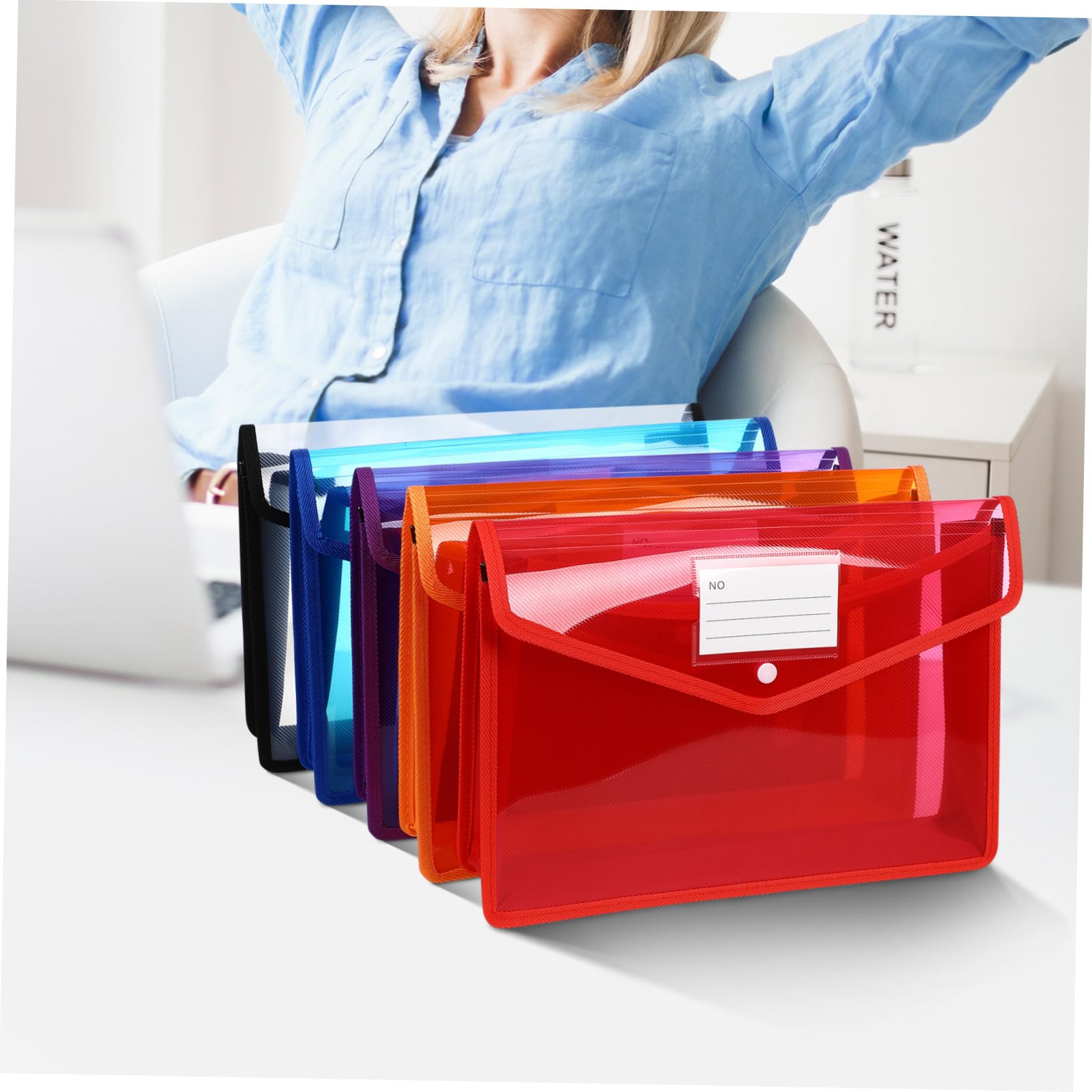 PLAFOPE 5 Pezzi Buste Trasparenti con Bottone Cartelle Documenti Colorate con Capacità e per Ufficio e Scuola
