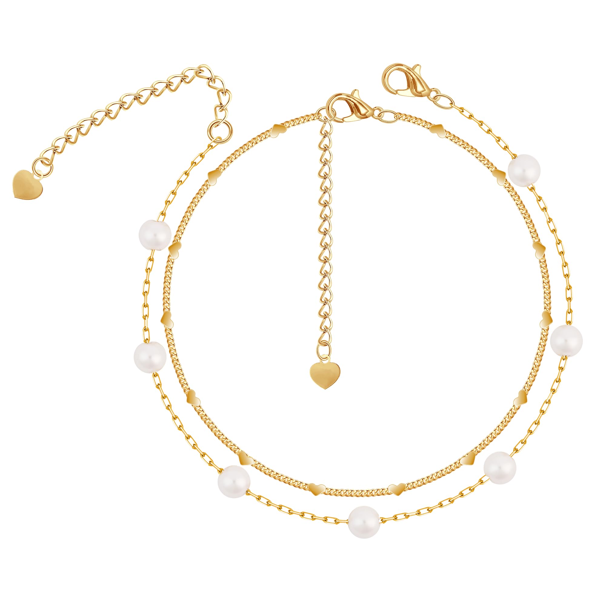 Pearl Bracelets for Women, Gold Plated Layered Pearl Bracelets for Women Waterproof, Jewelry Gifts for Her