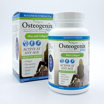 Wellgenix Osteogenix Advanced Joint Flex Formula 90 Ct - Knee Supplement with Collagen II, Glucosamine, Chondroitin, MSM & HLA - Lubrication & Discomfort Support Tablets for Men & Women