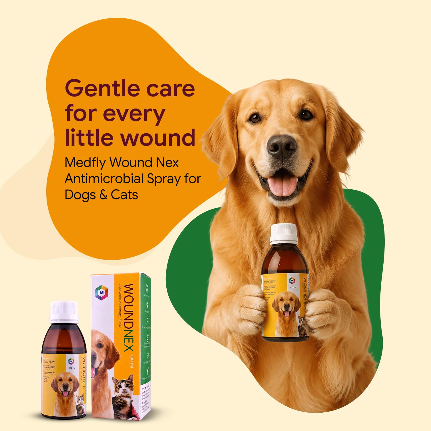 Medfly Wound Nex Antimicrobial Spray for Dogs & Cats - for Itching & Wounds | Natural Antiseptic Spray | Quick Recovery from Cuts, Wounds & Infections | Safe for Puppies & Kittens - 100ML
