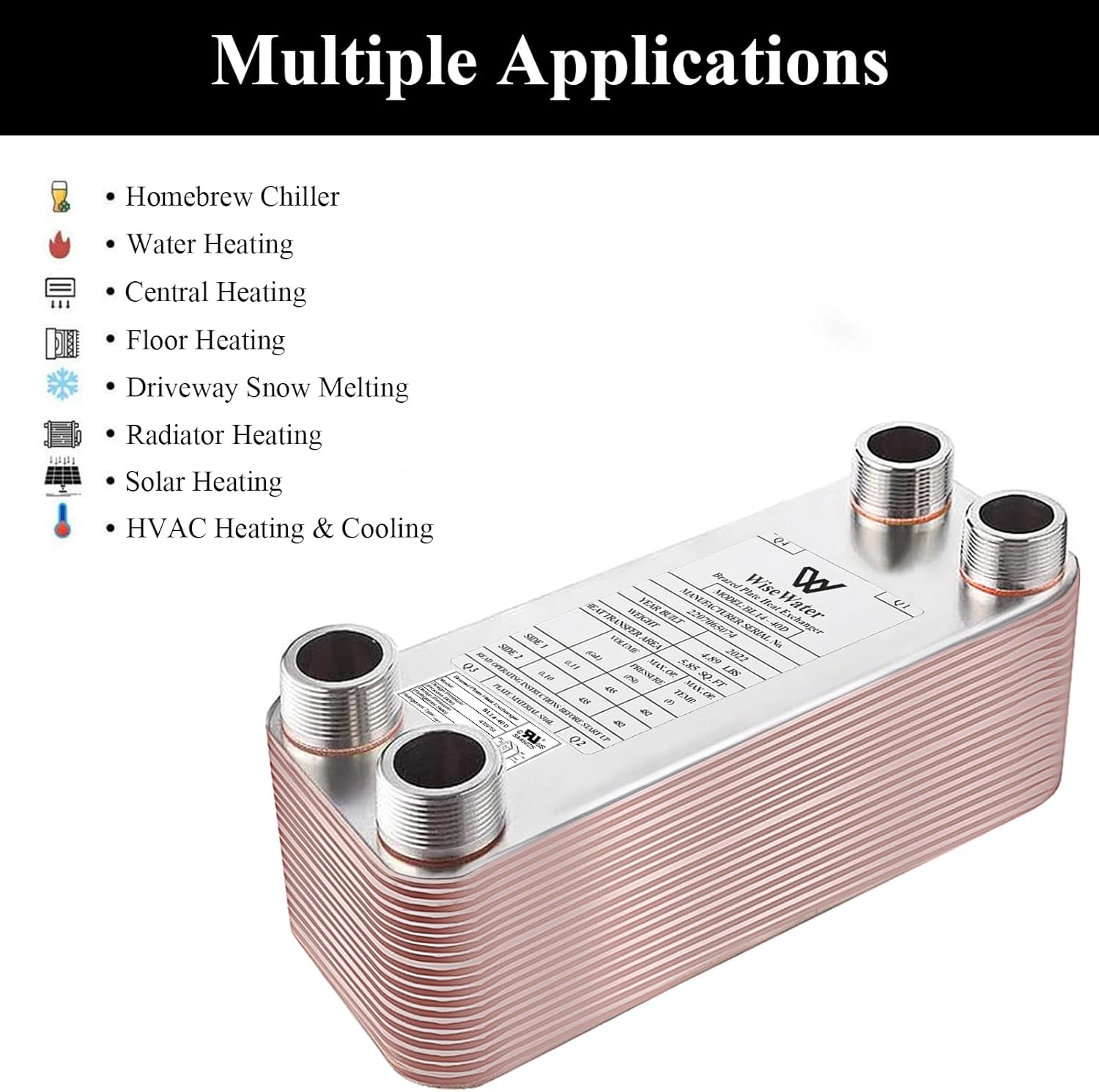 AB Plate Heat Exchanger, 3"x8" 30 Plates Water To Water Heat Exchanger, Copper/SS316L Stainless Steel Brazed Plate Heat Exchanger For Floor Heating, Water Heating, Snow Melting