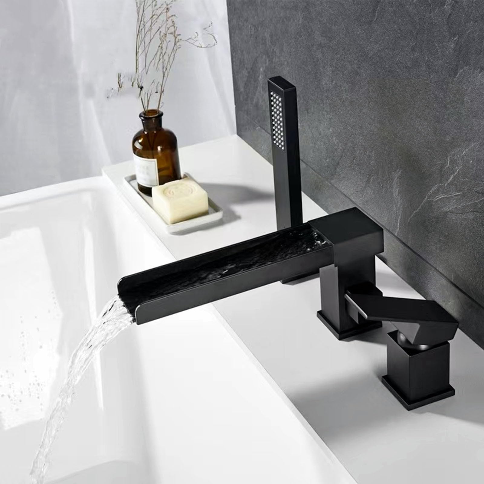 Robinet de bain 3 trous à double sortie d'eau et bec orientable pour douche de salle de bain - 7
