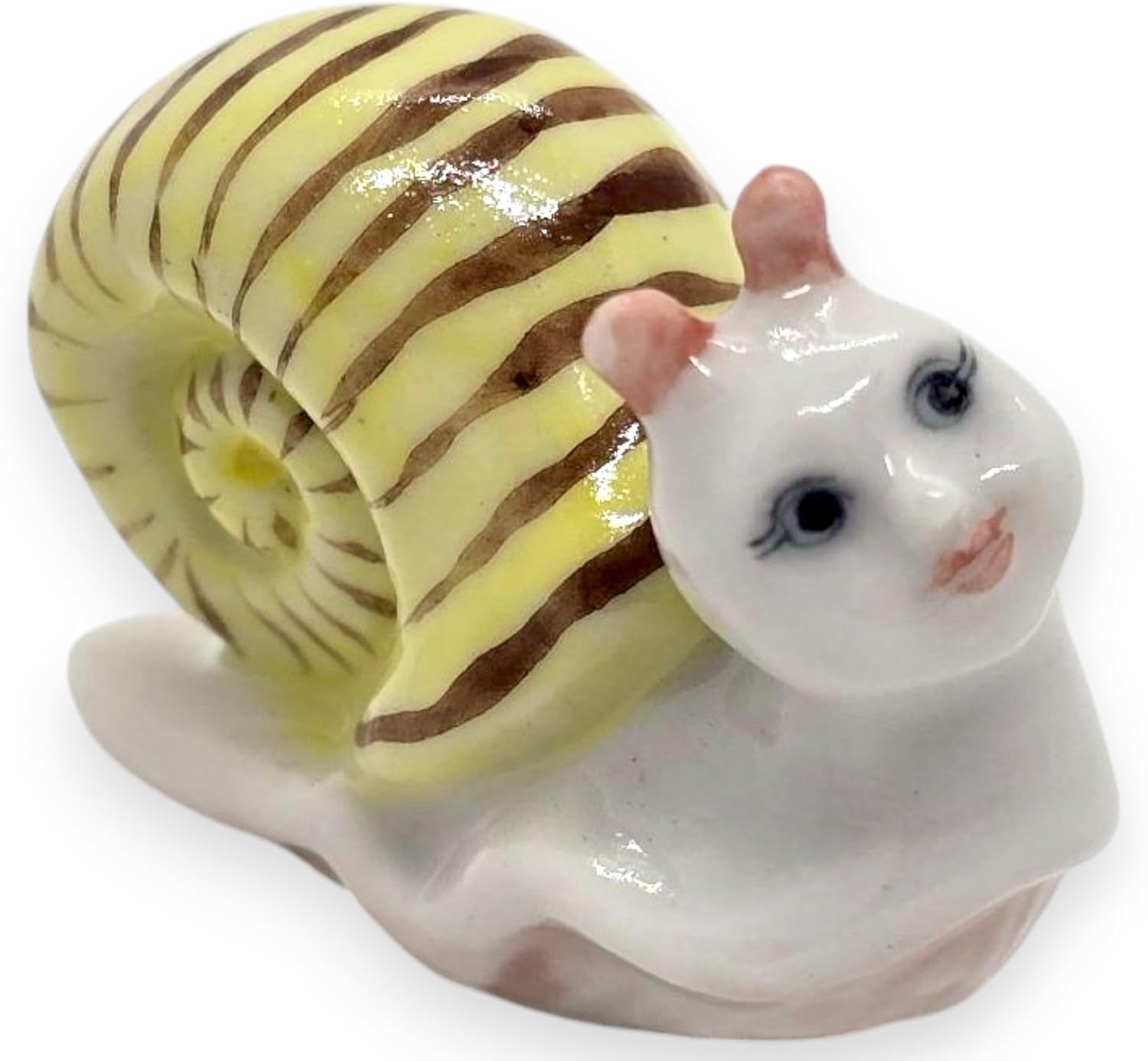 WitnyStore Tiny 1¾" Yellow Brown Snail Shelled Gastropod Figurine - Miniature Hand Made Ceramic Insects Bugs Animals Colorful Porcelain Decorative Cute Collectible Figures Terrarium Décor Gifts